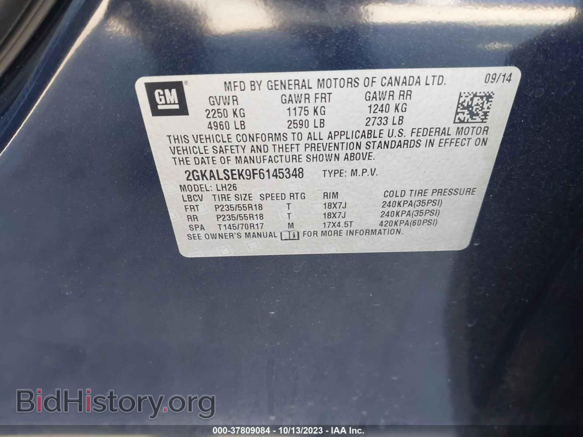2015 GMC TERRAIN - VIN: 2GKALSEK9F6145348 - Photo 9
