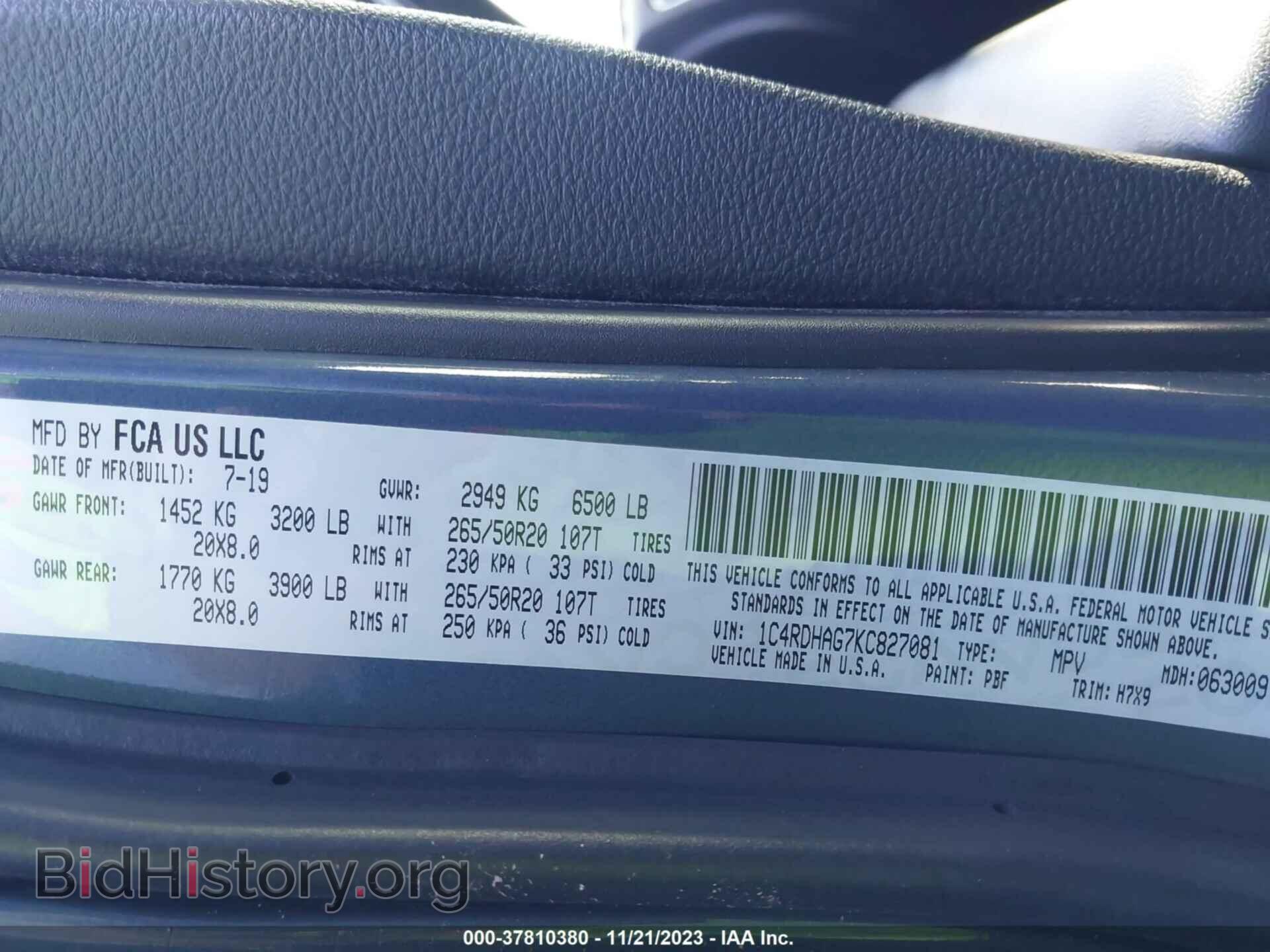 2019 DODGE DURANGO - VIN: 1C4RDHAG7KC827081 - Photo 9