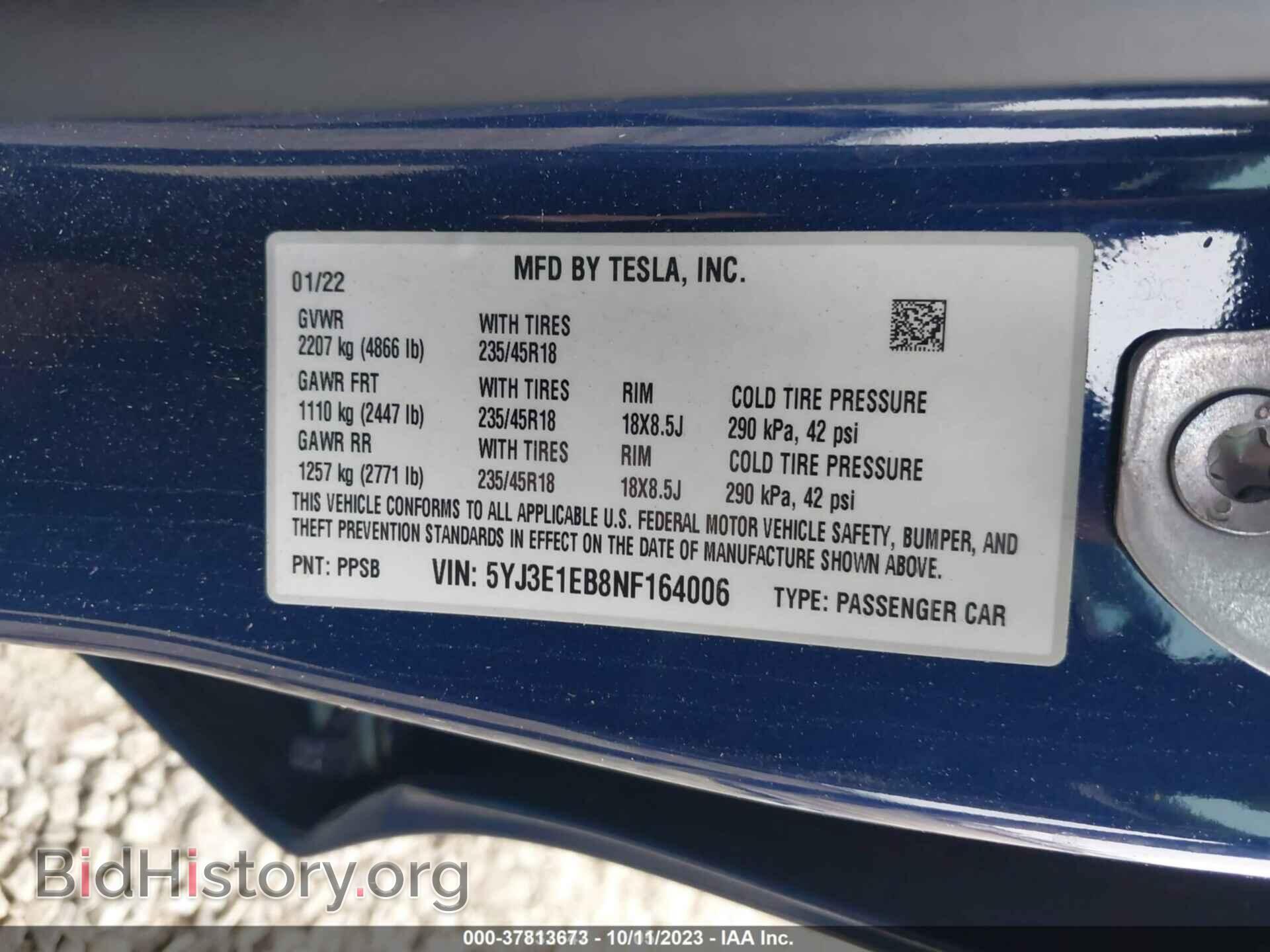 2022 TESLA MODEL 3 - VIN: 5YJ3E1EB8NF164006 - Фото 9