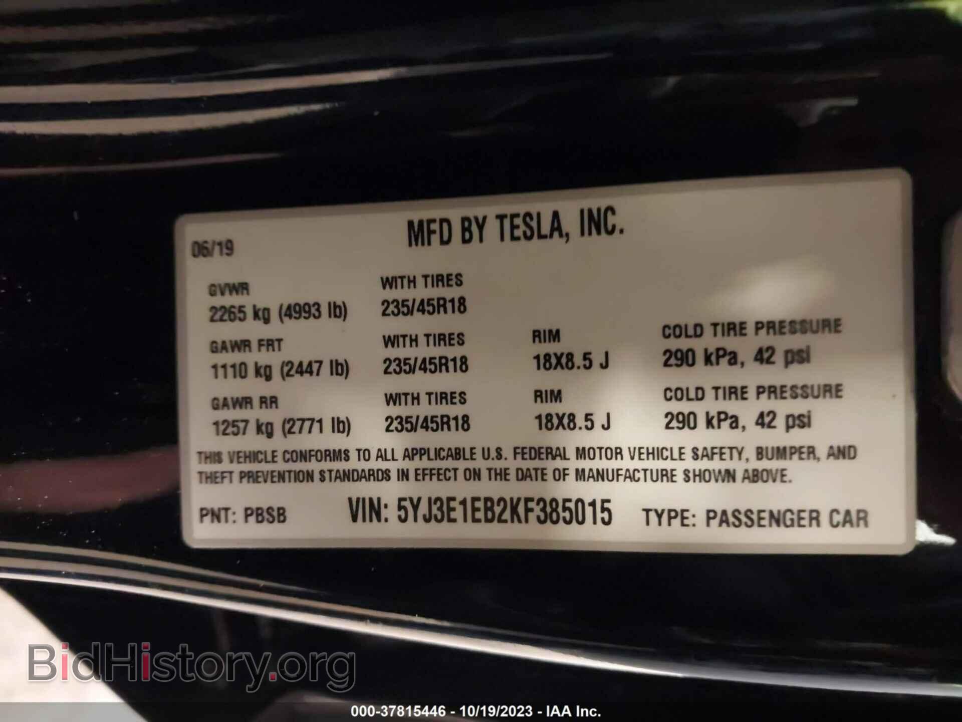 2019 TESLA MODEL 3 - VIN: 5YJ3E1EB2KF385015 - Photo 9