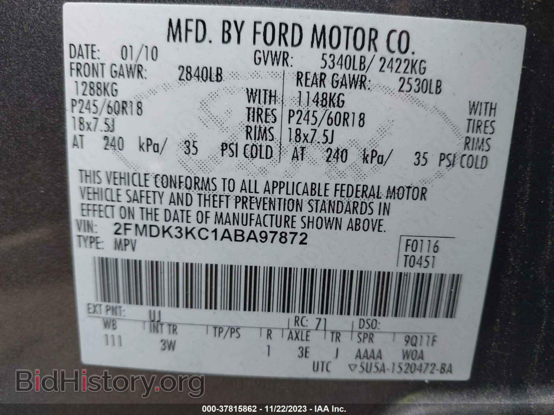 2010 FORD EDGE - VIN: 2FMDK3KC1ABA97872 - Photo 9