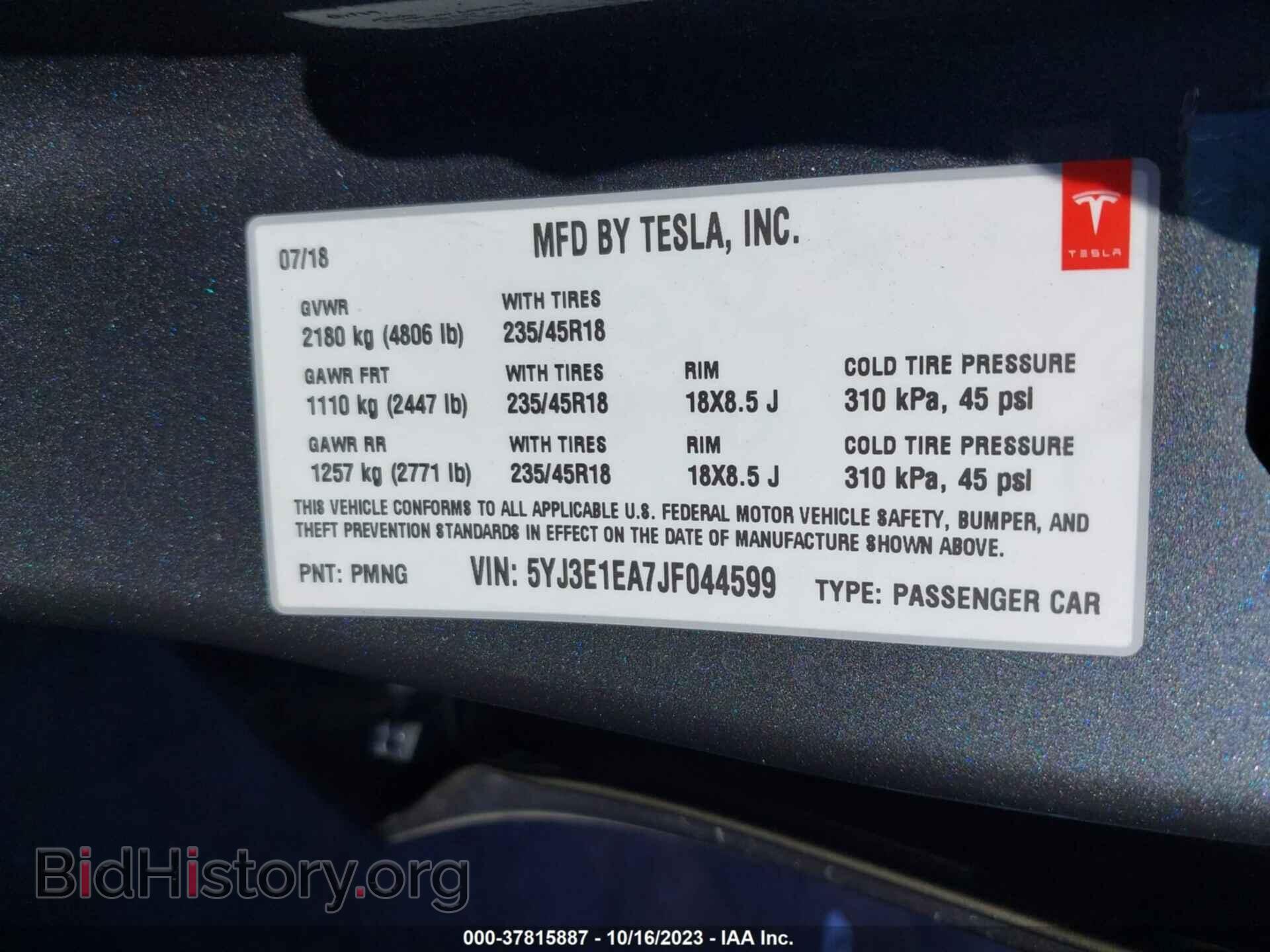2018 TESLA MODEL 3 - VIN: 5YJ3E1EA7JF044599 - Photo 9