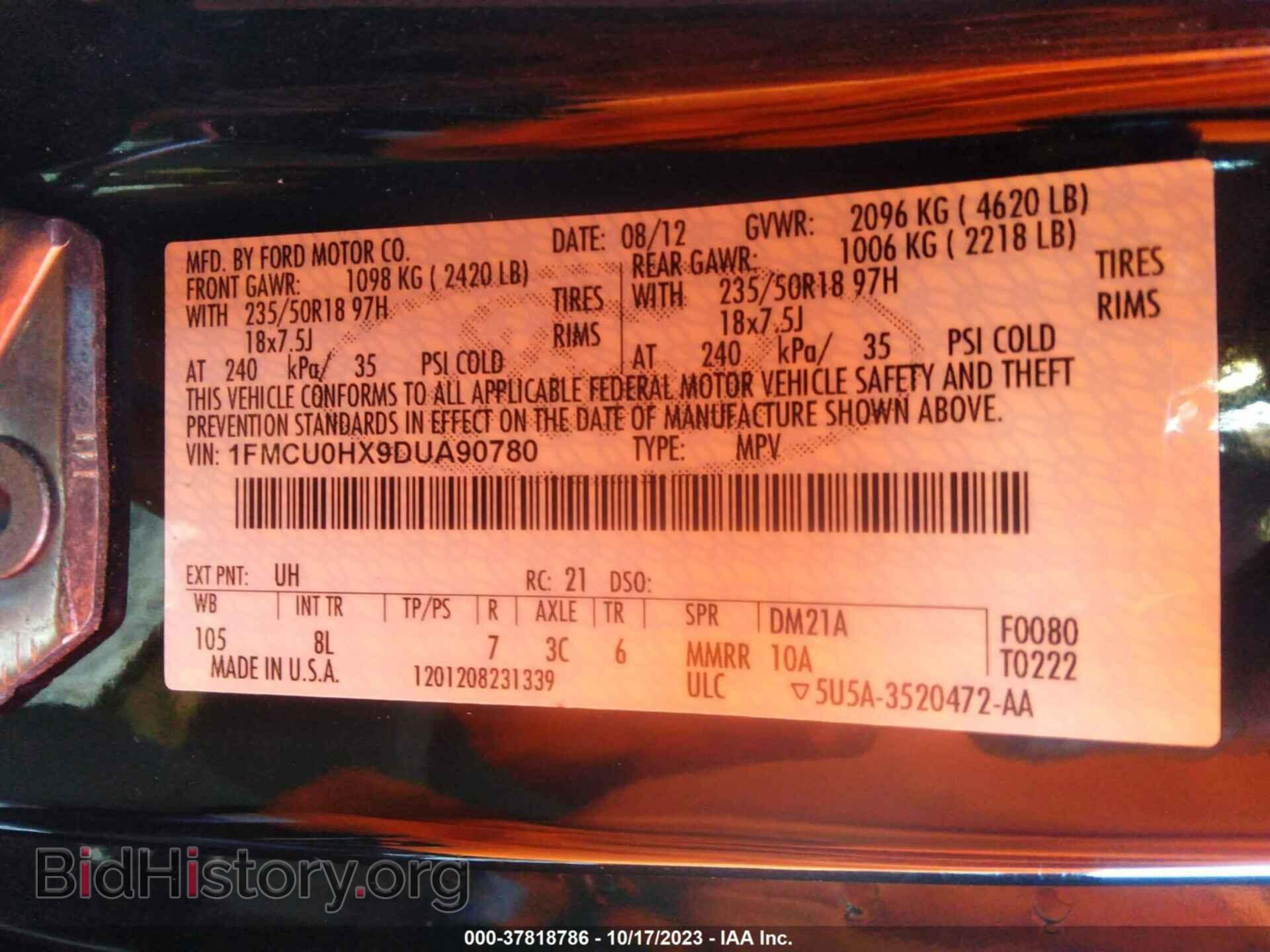 2013 FORD ESCAPE - VIN: 1FMCU0HX9DUA90780 - Фото 9