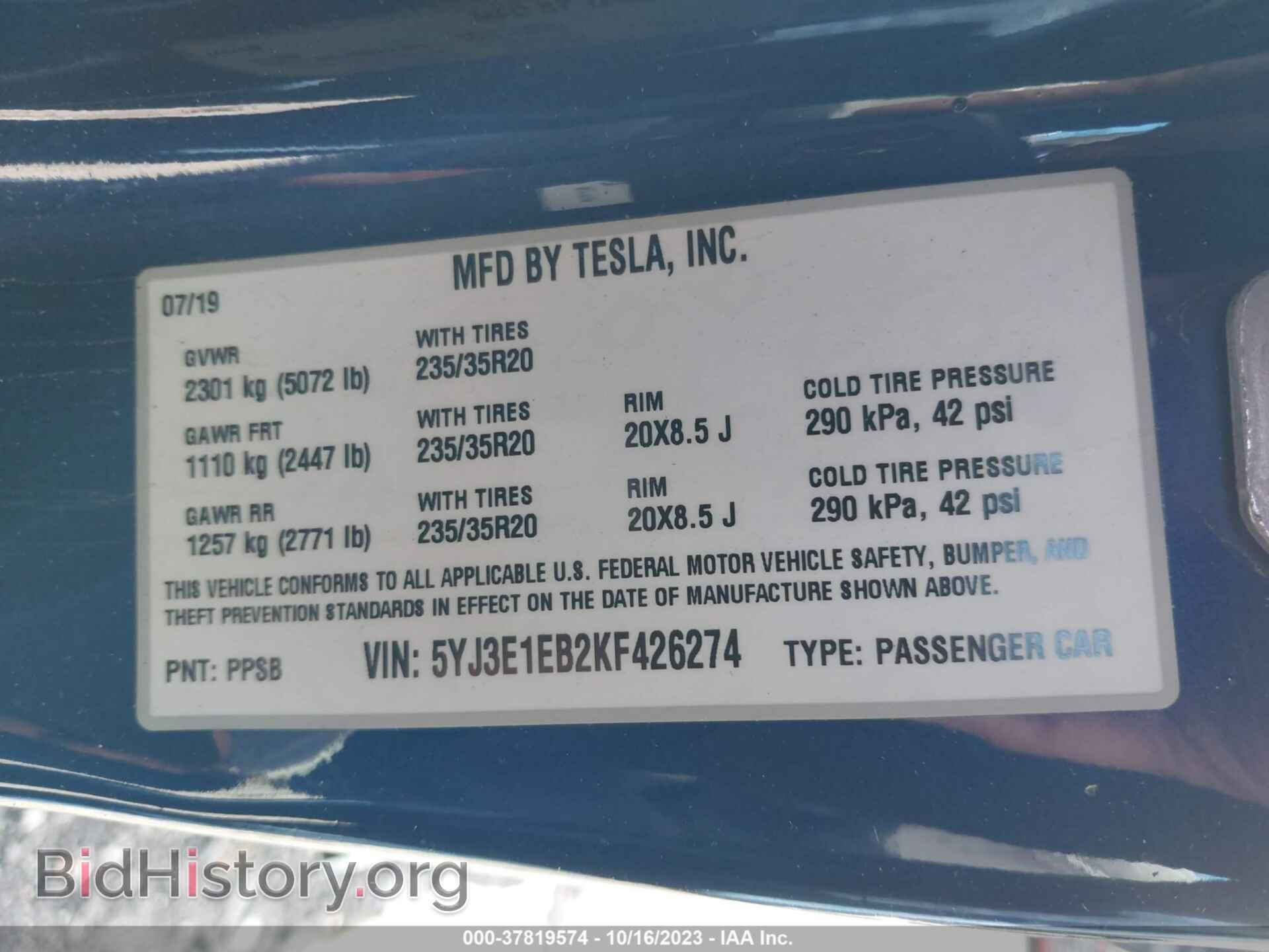 2019 TESLA MODEL 3 - VIN: 5YJ3E1EB2KF426274 - Фото 9