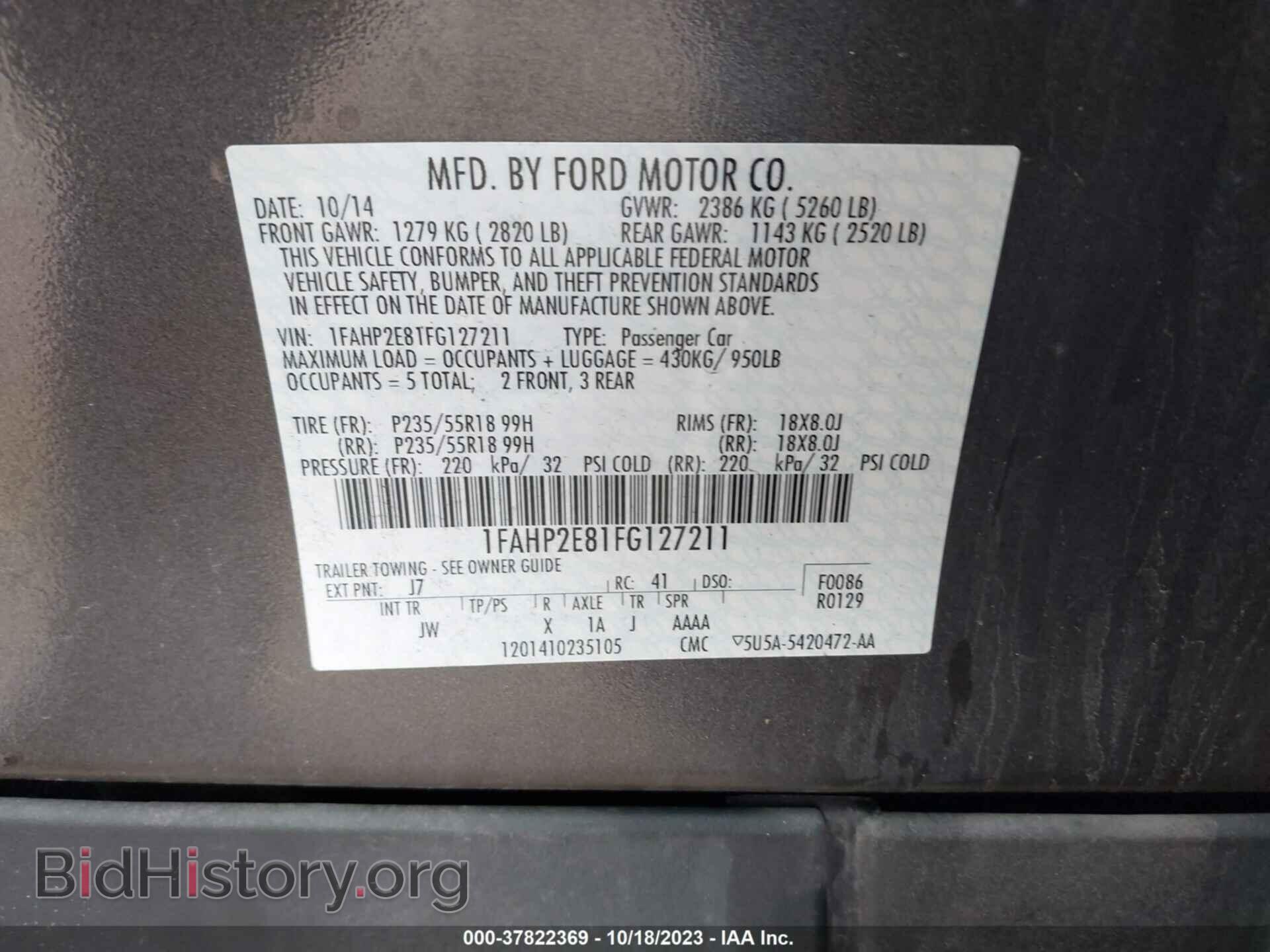 2015 FORD TAURUS - VIN: 1FAHP2E81FG127211 - Photo 9