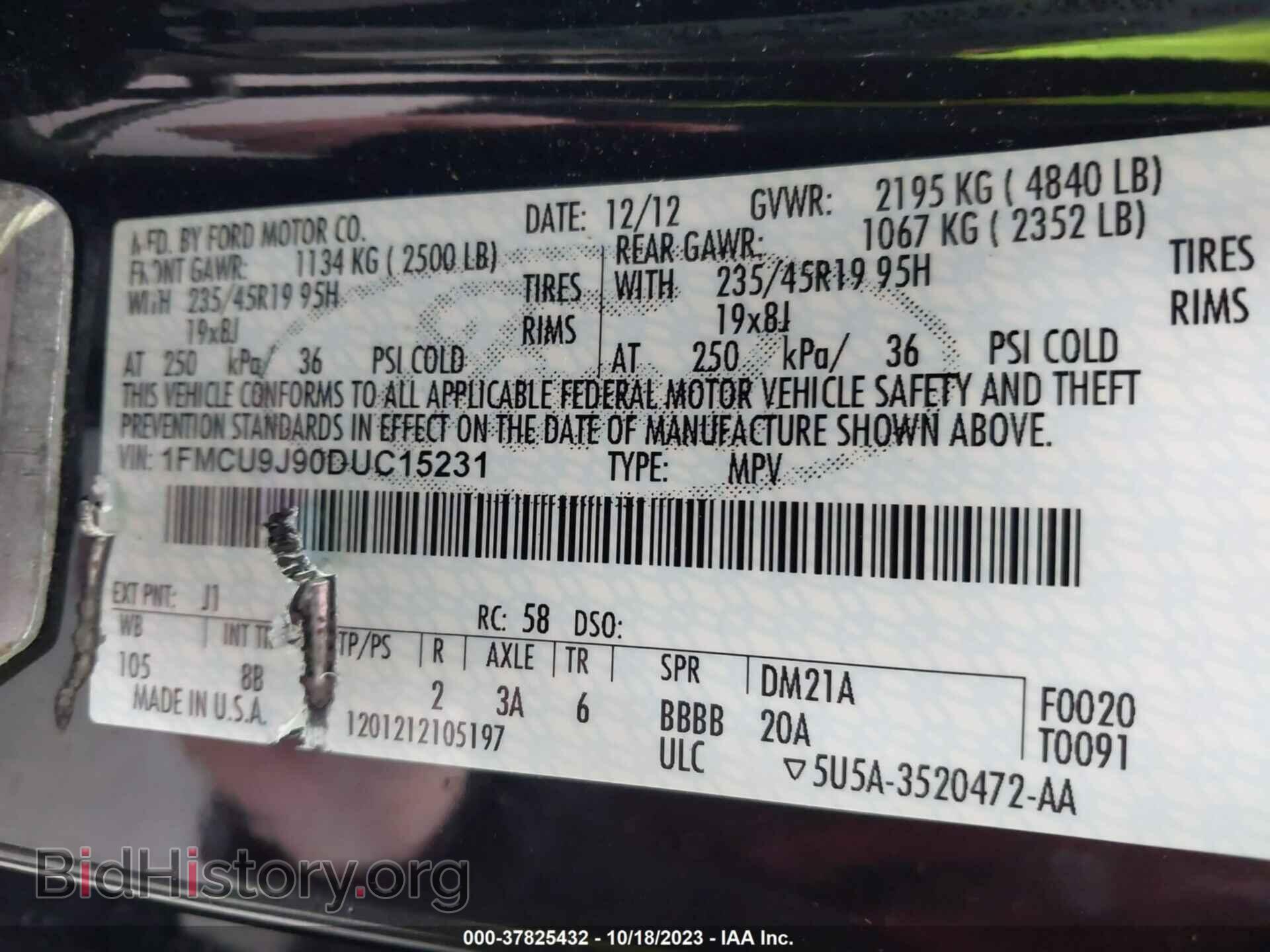 2013 FORD ESCAPE - VIN: 1FMCU9J90DUC15231 - Фото 9