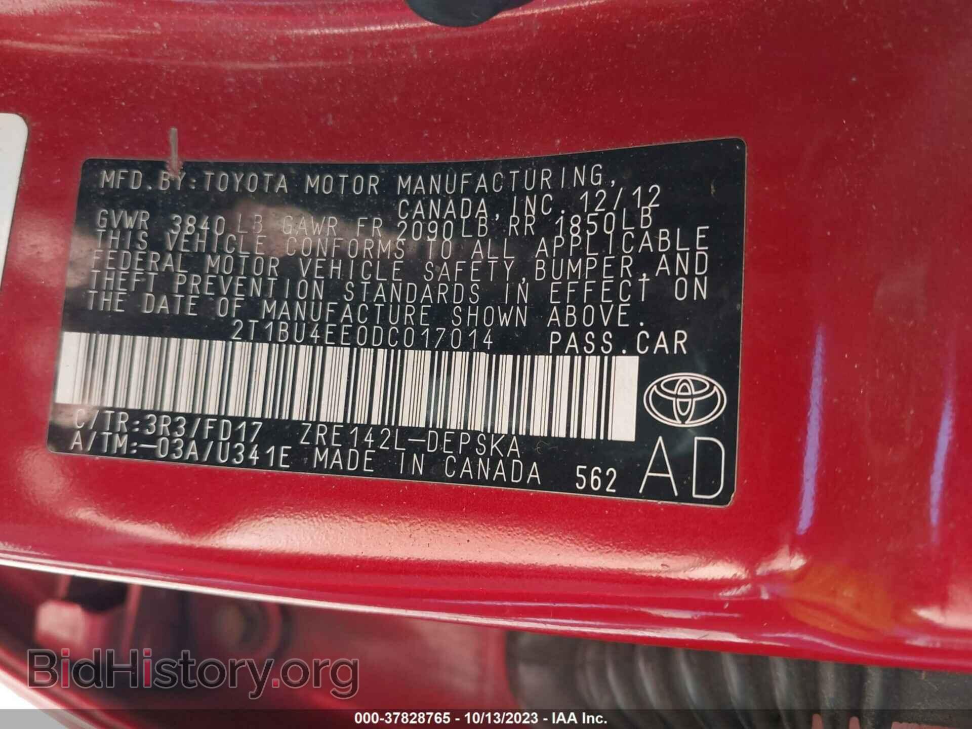 2013 TOYOTA COROLLA - VIN: 2T1BU4EE0DC017014 - Фото 9