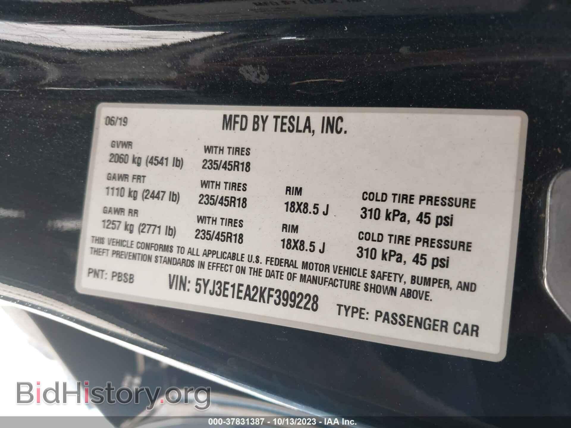 2019 TESLA MODEL 3 - VIN: 5YJ3E1EA2KF399228 - Photo 9