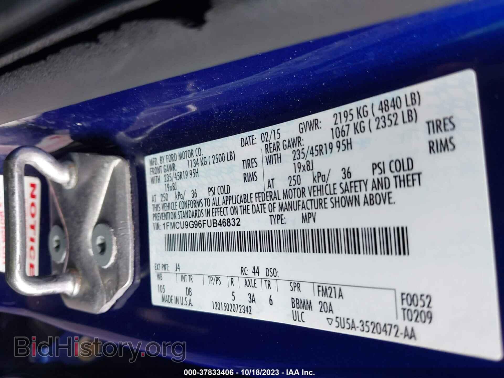 2015 FORD ESCAPE - VIN: 1FMCU9G96FUB46832 - Photo 9