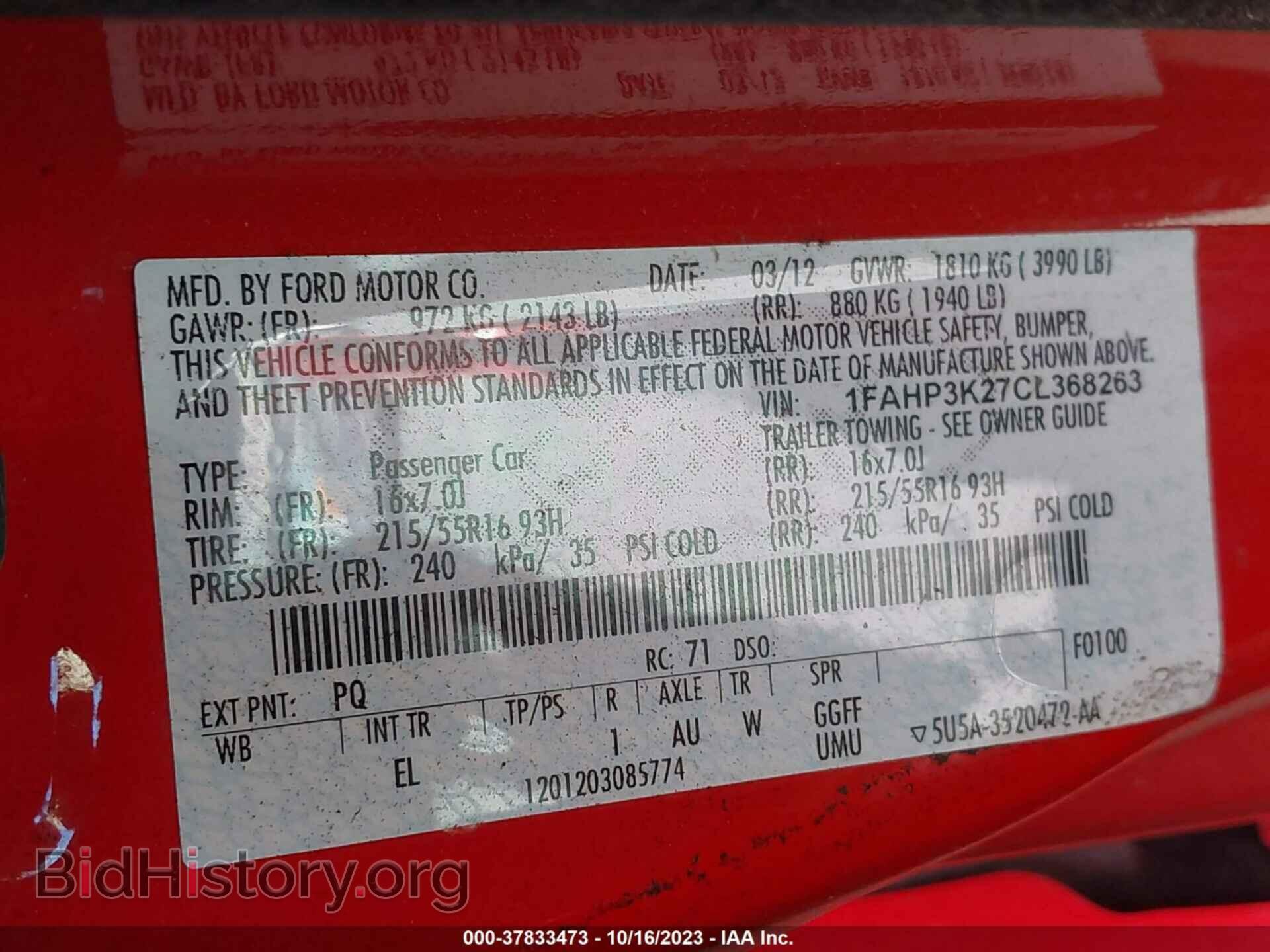 2012 FORD FOCUS - VIN: 1FAHP3K27CL368263 - Фото 9