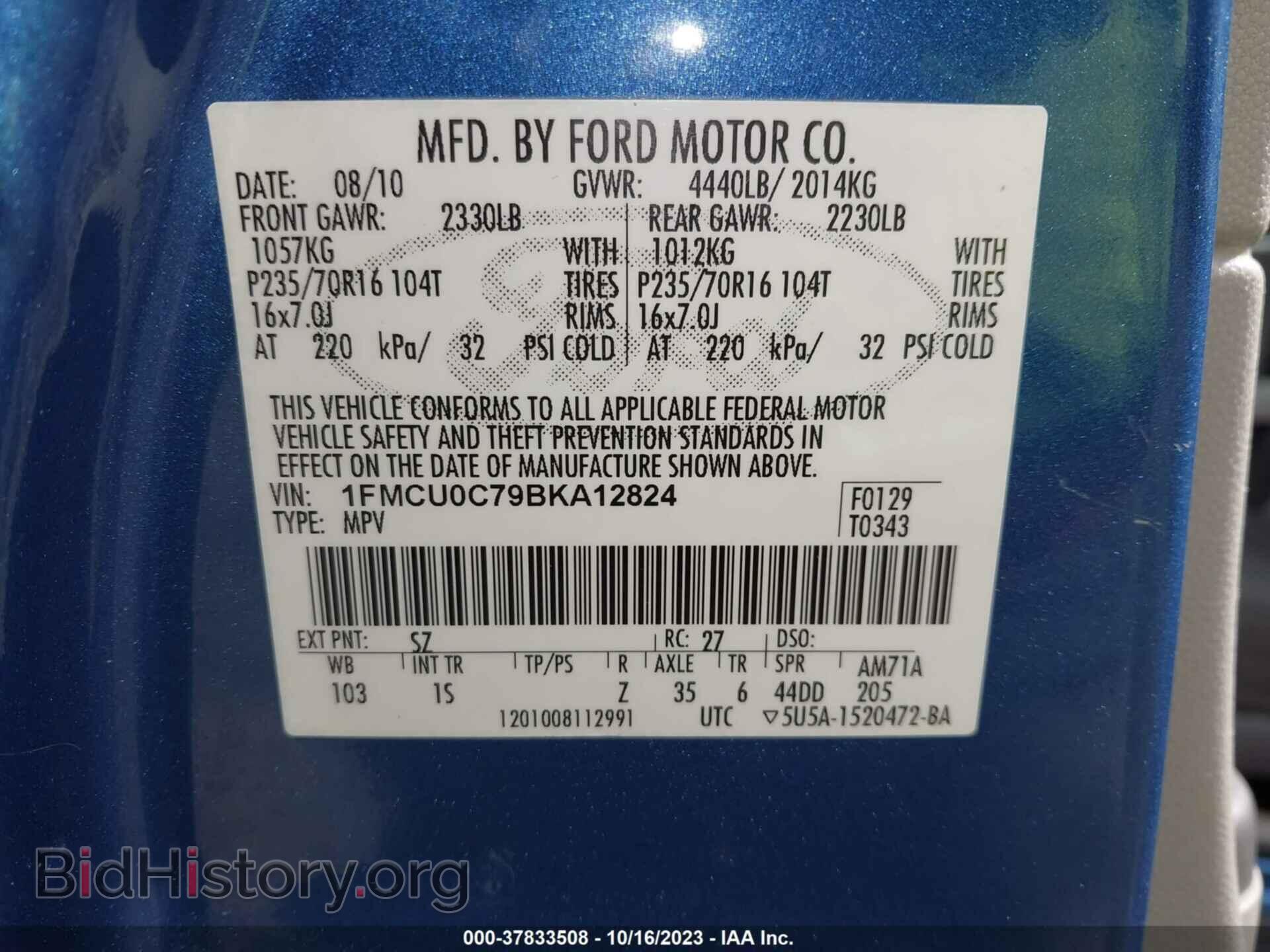 2011 FORD ESCAPE - VIN: 1FMCU0C79BKA12824 - Фото 9