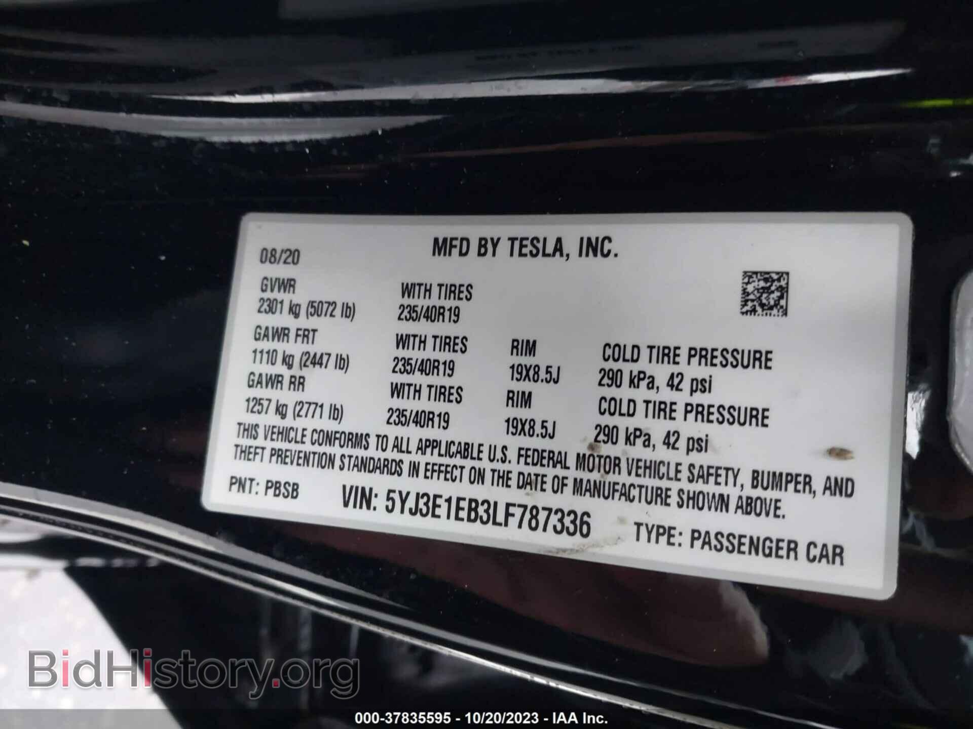 2020 TESLA MODEL 3 - VIN: 5YJ3E1EB3LF787336 - Фото 9
