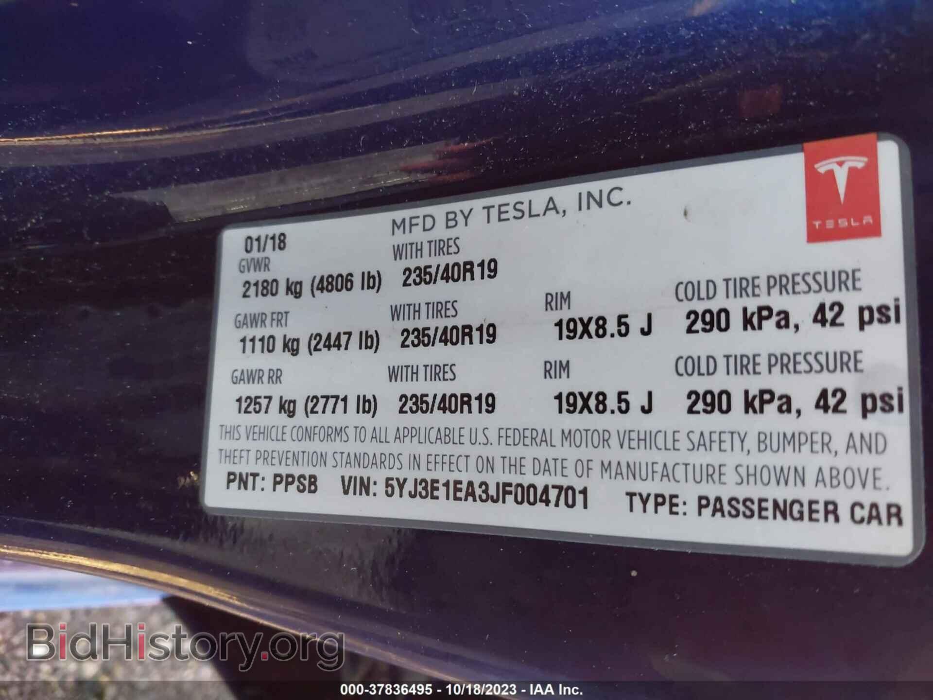 2018 TESLA MODEL 3 - VIN: 5YJ3E1EA3JF004701 - Photo 9