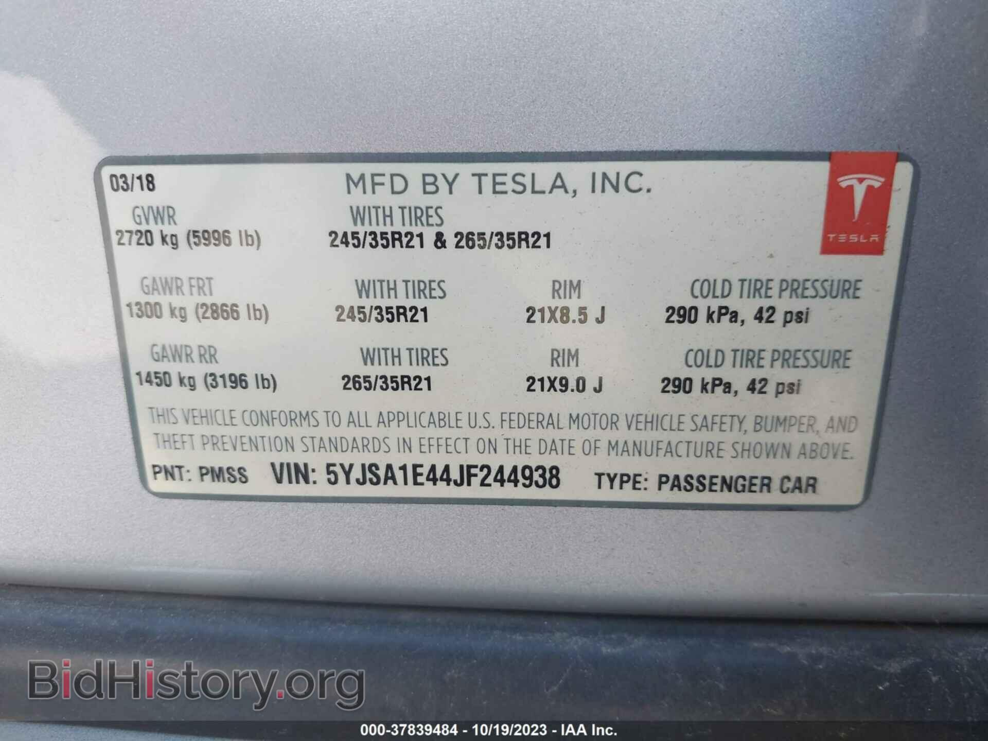 2018 TESLA MODEL S - VIN: 5YJSA1E44JF244938 - Photo 9