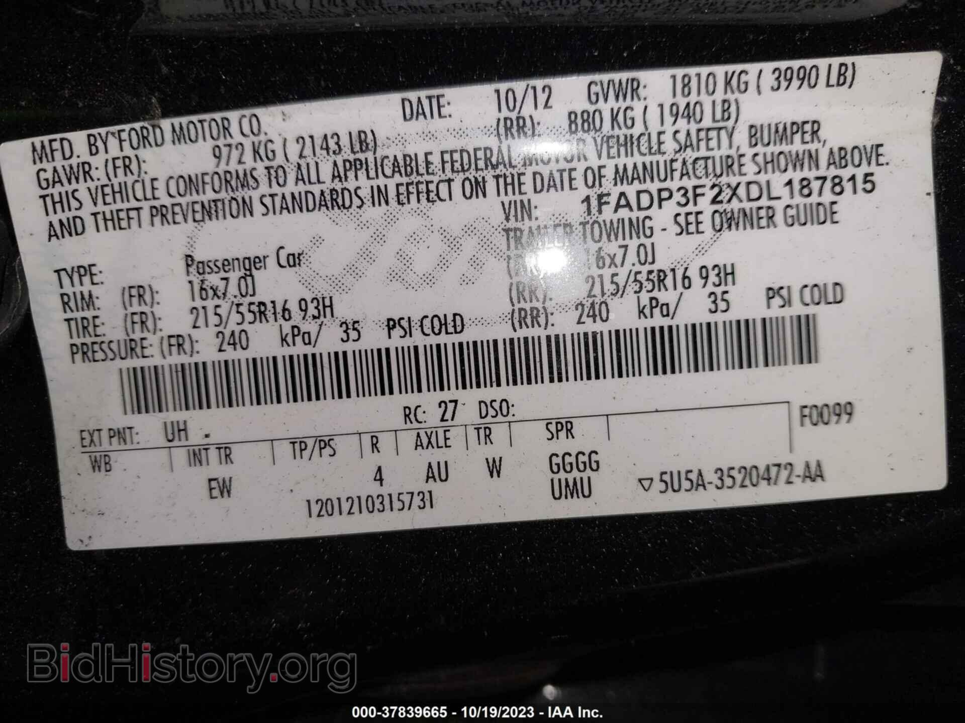 2013 FORD FOCUS - VIN: 1FADP3F2XDL187815 - Фото 9