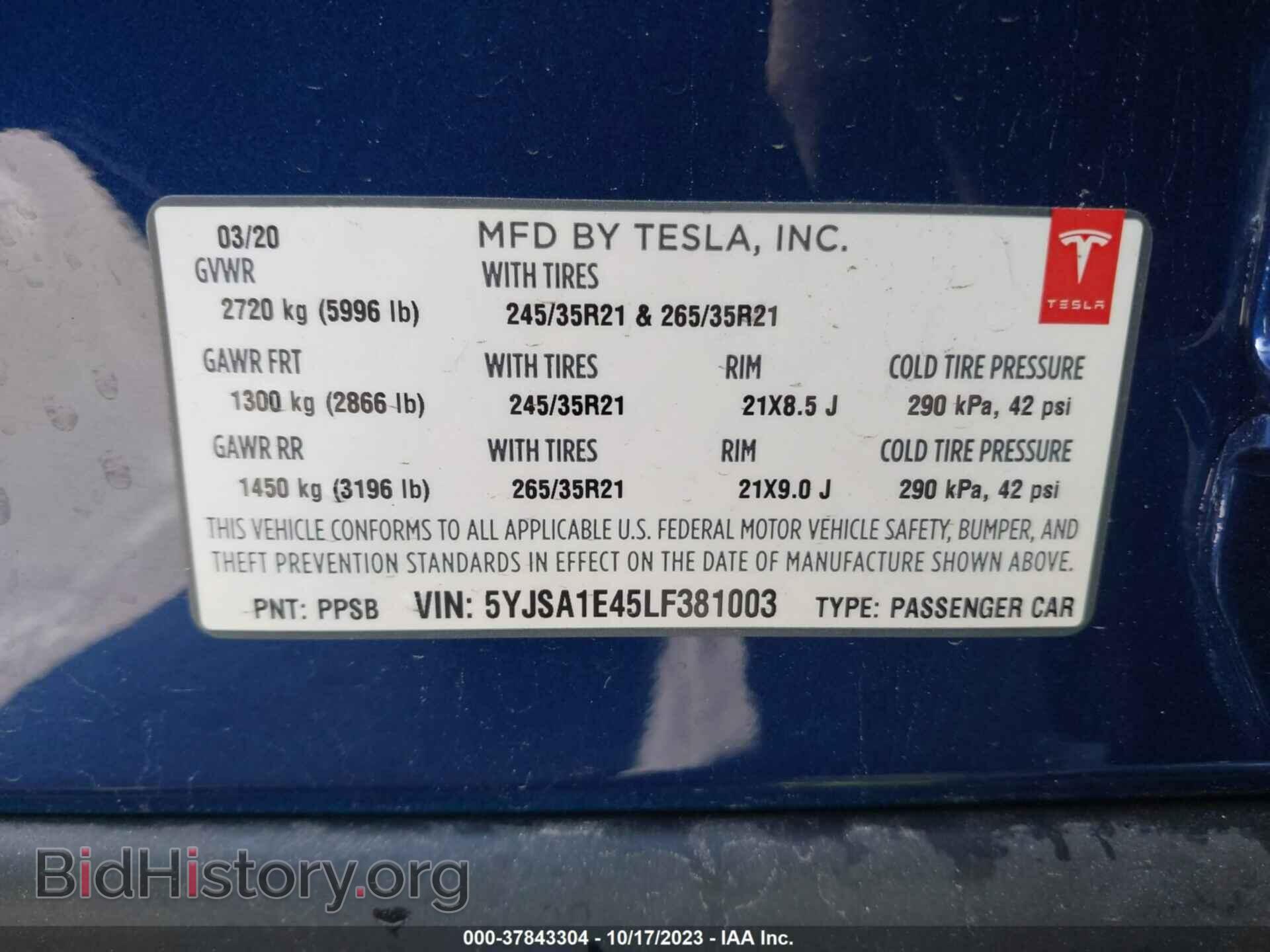 2020 TESLA MODEL S - VIN: 5YJSA1E45LF381003 - Фото 9