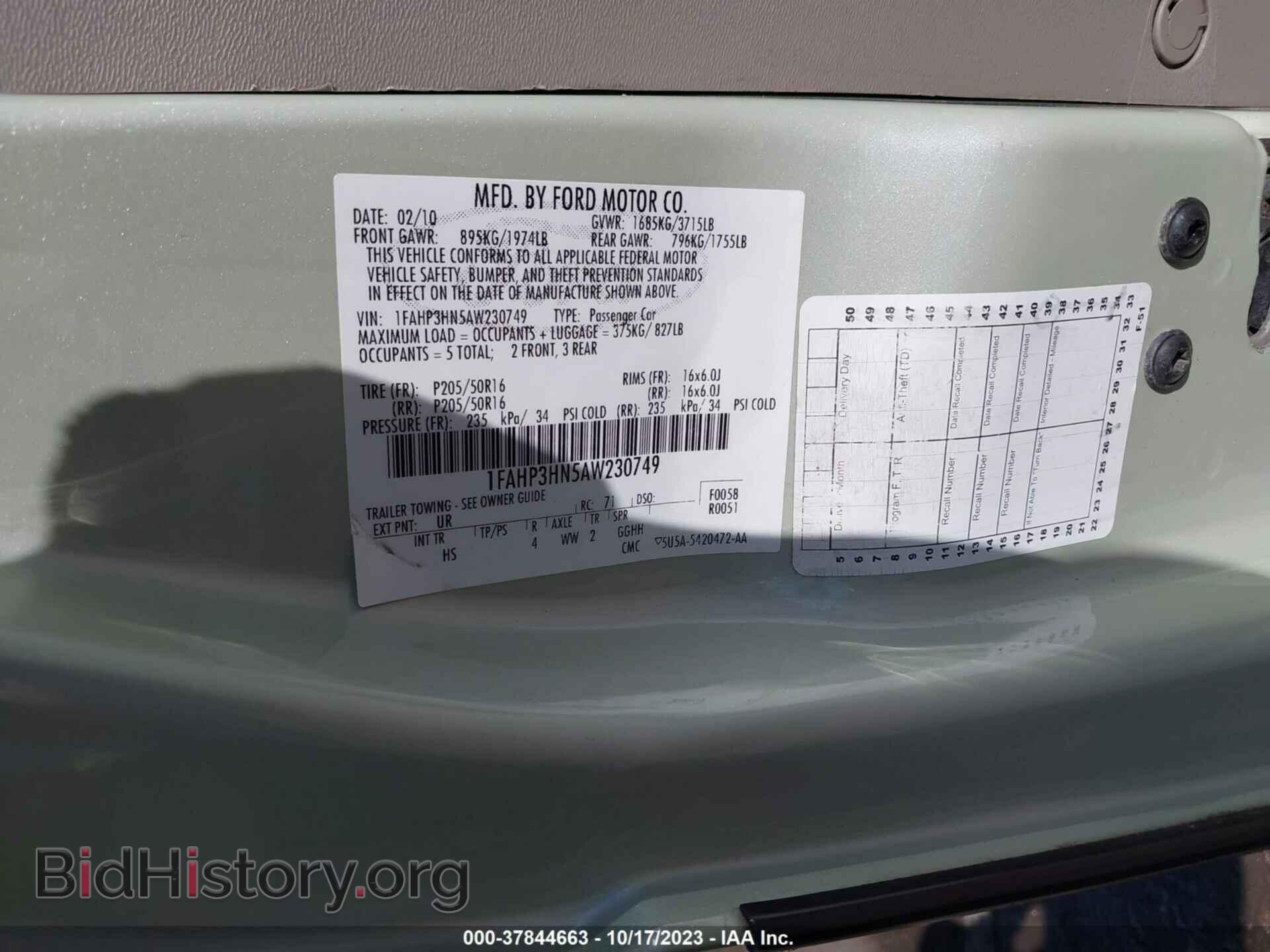 2010 FORD FOCUS - VIN: 1FAHP3HN5AW230749 - Фото 9