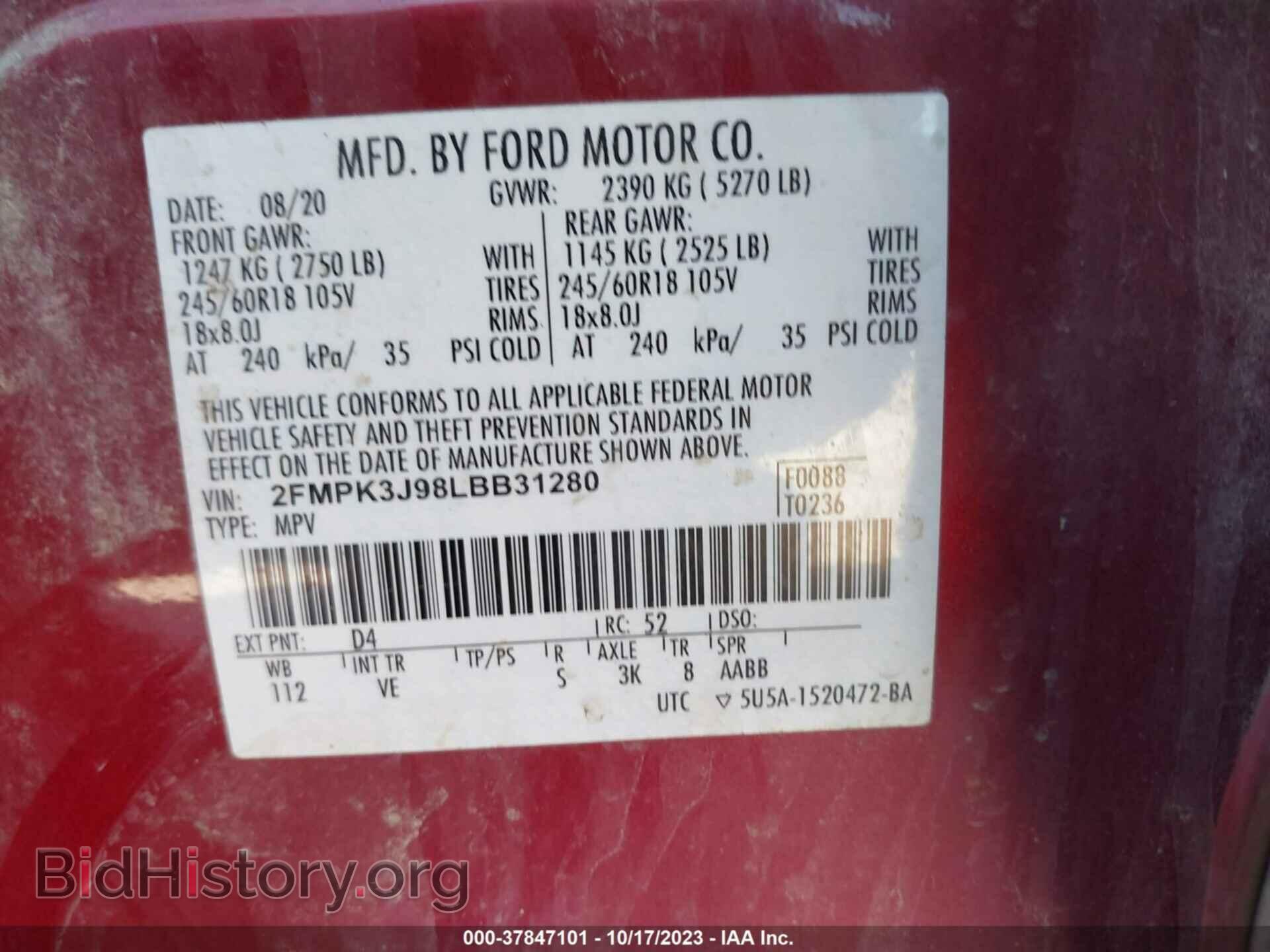 2020 FORD EDGE - VIN: 2FMPK3J98LBB31280 - Photo 9