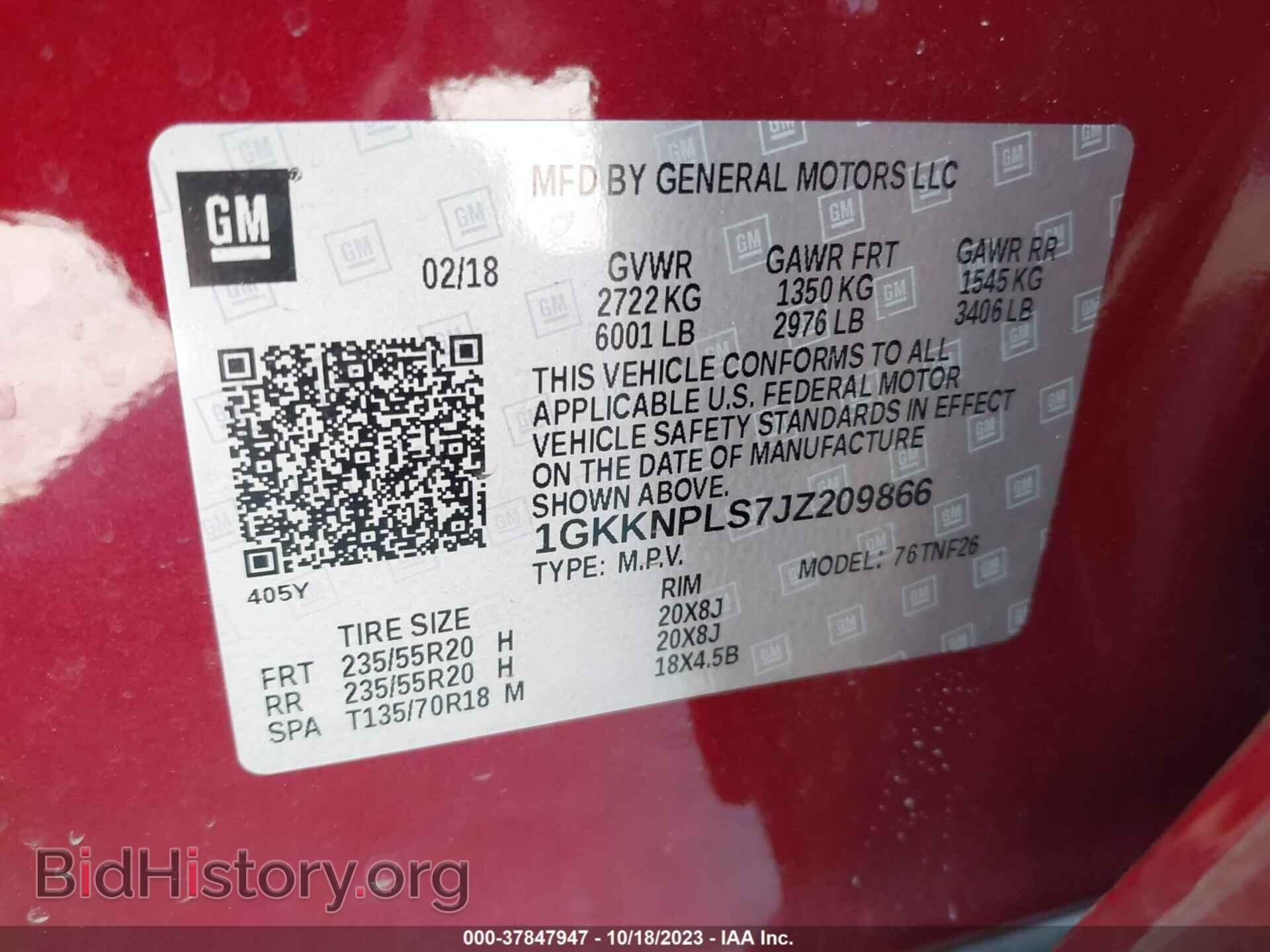 2018 GMC ACADIA - VIN: 1GKKNPLS7JZ209866 - Фото 9
