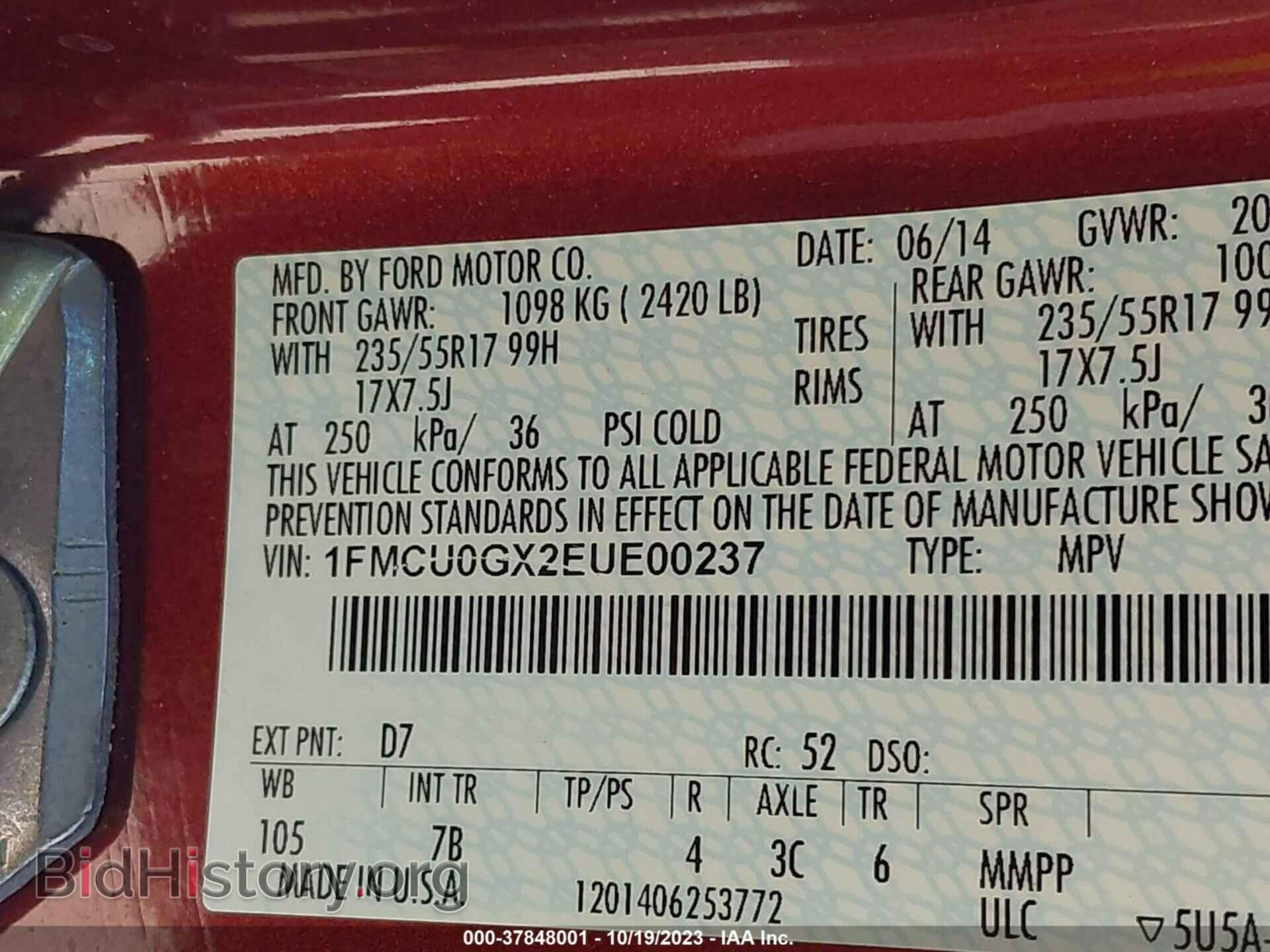 2014 FORD ESCAPE - VIN: 1FMCU0GX2EUE00237 - Photo 9