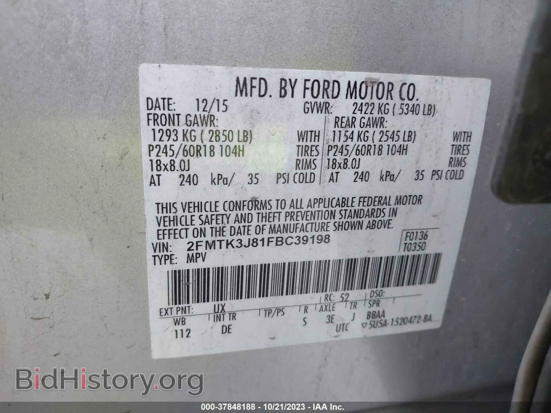2015 FORD EDGE - VIN: 2FMTK3J81FBC39198 - Photo 9