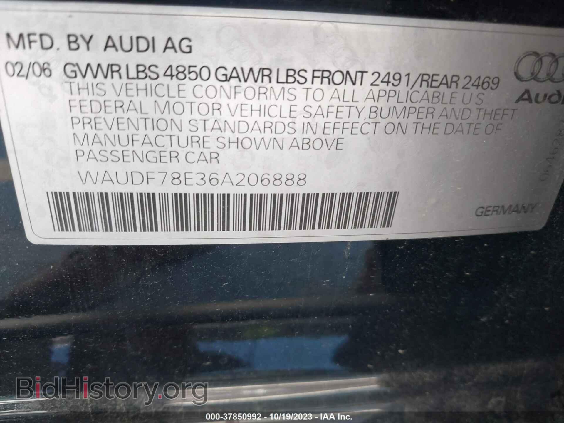 2006 AUDI A4 - VIN: WAUDF78E36A206888 - Фото 9