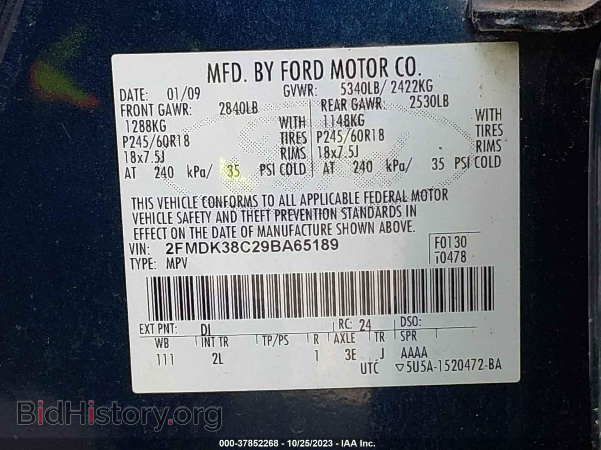 2009 FORD EDGE - VIN: 2FMDK38C29BA65189 - Photo 9