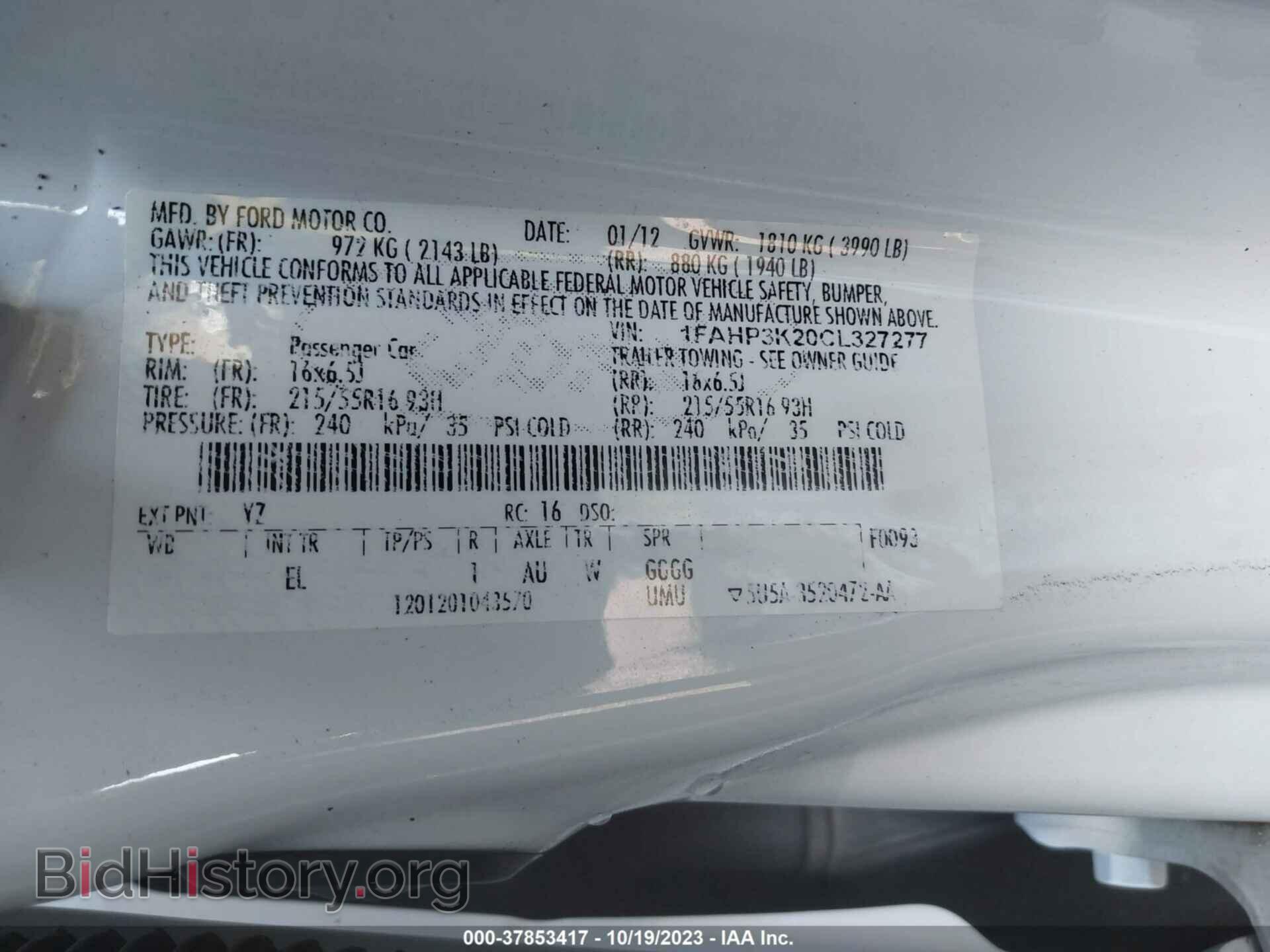 2012 FORD FOCUS - VIN: 1FAHP3K20CL327277 - Фото 9