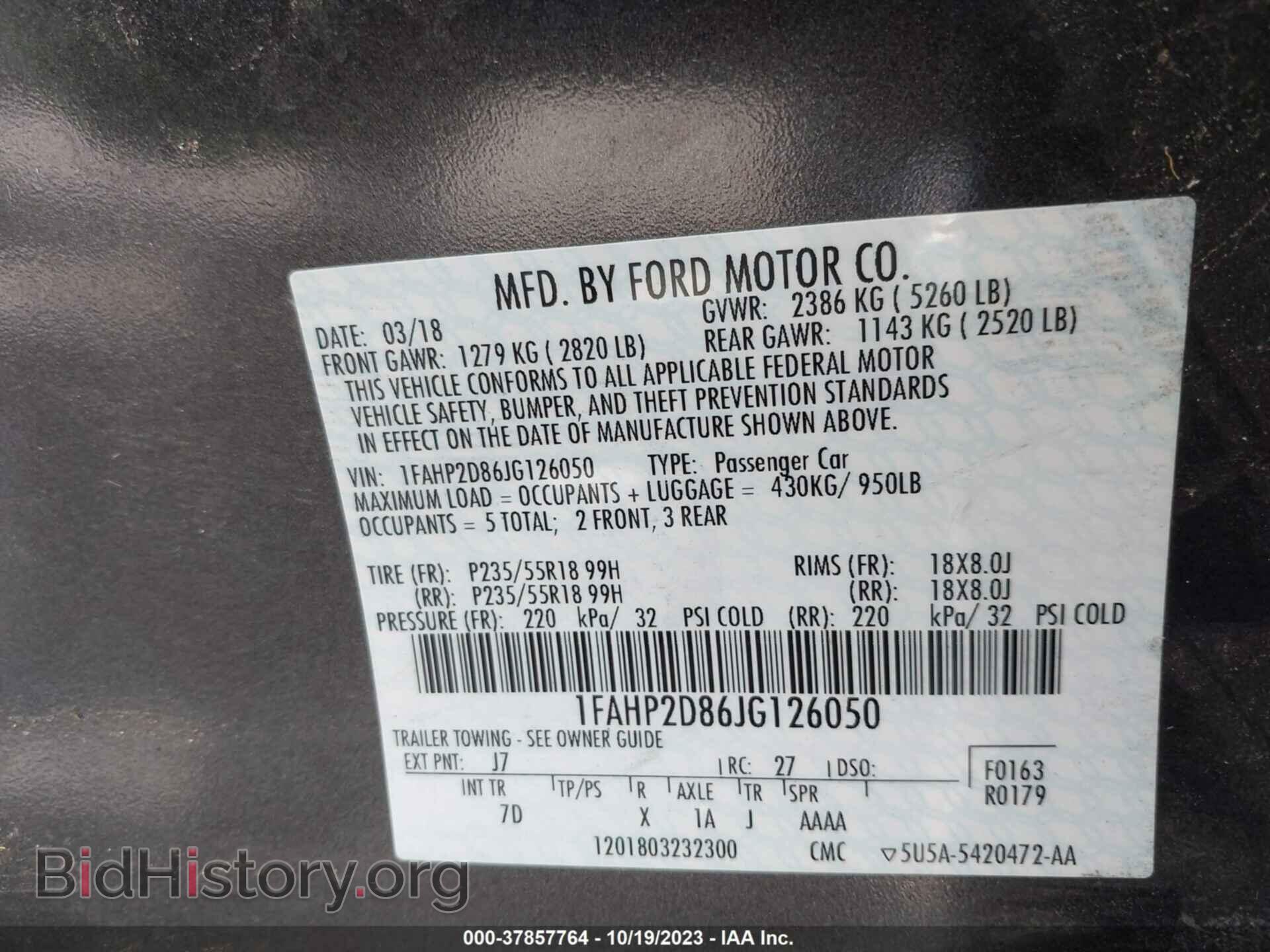 2018 FORD TAURUS - VIN: 1FAHP2D86JG126050 - Photo 9
