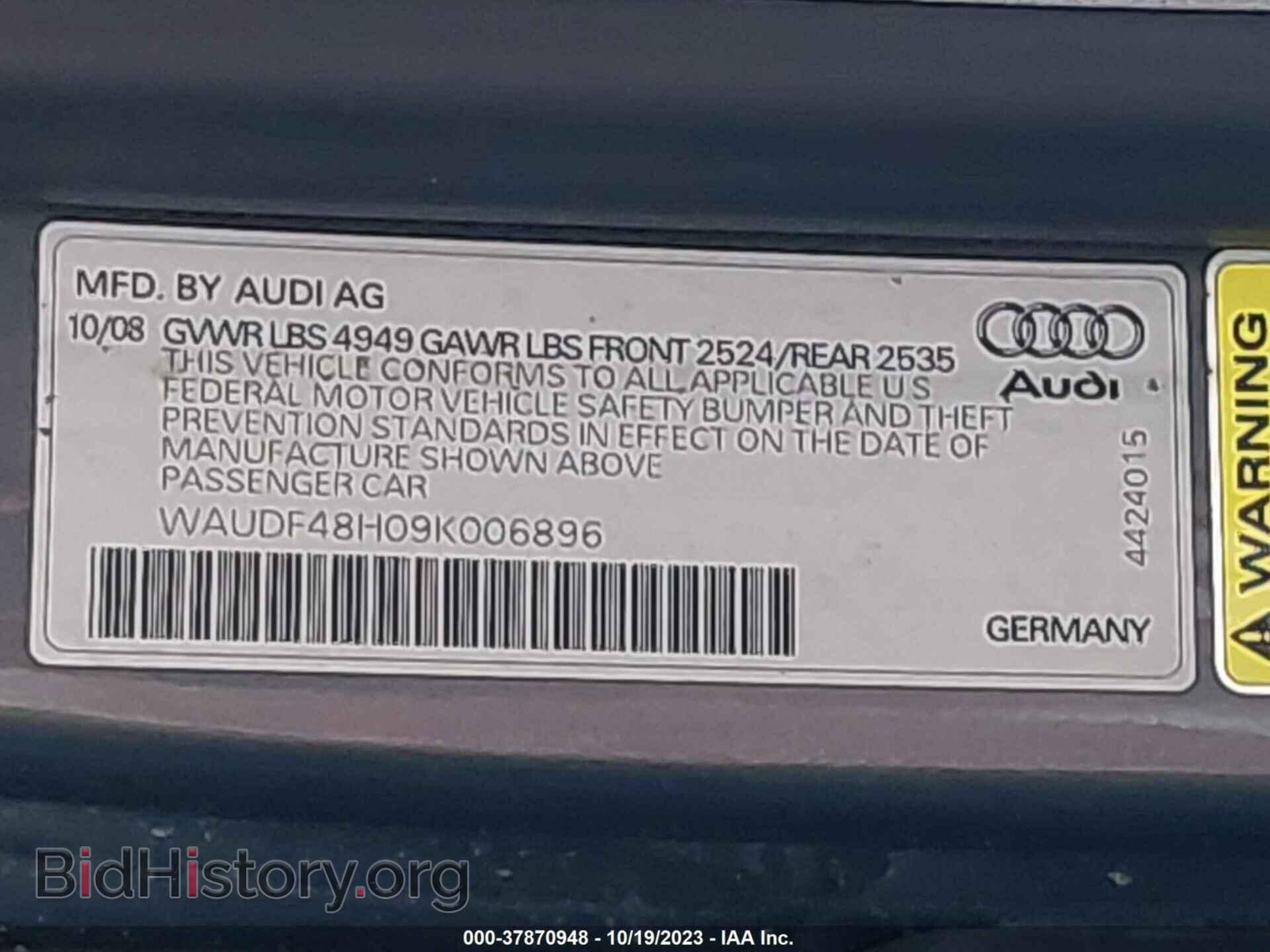 2009 AUDI A4 - VIN: WAUDF48H09K006896 - Фото 9