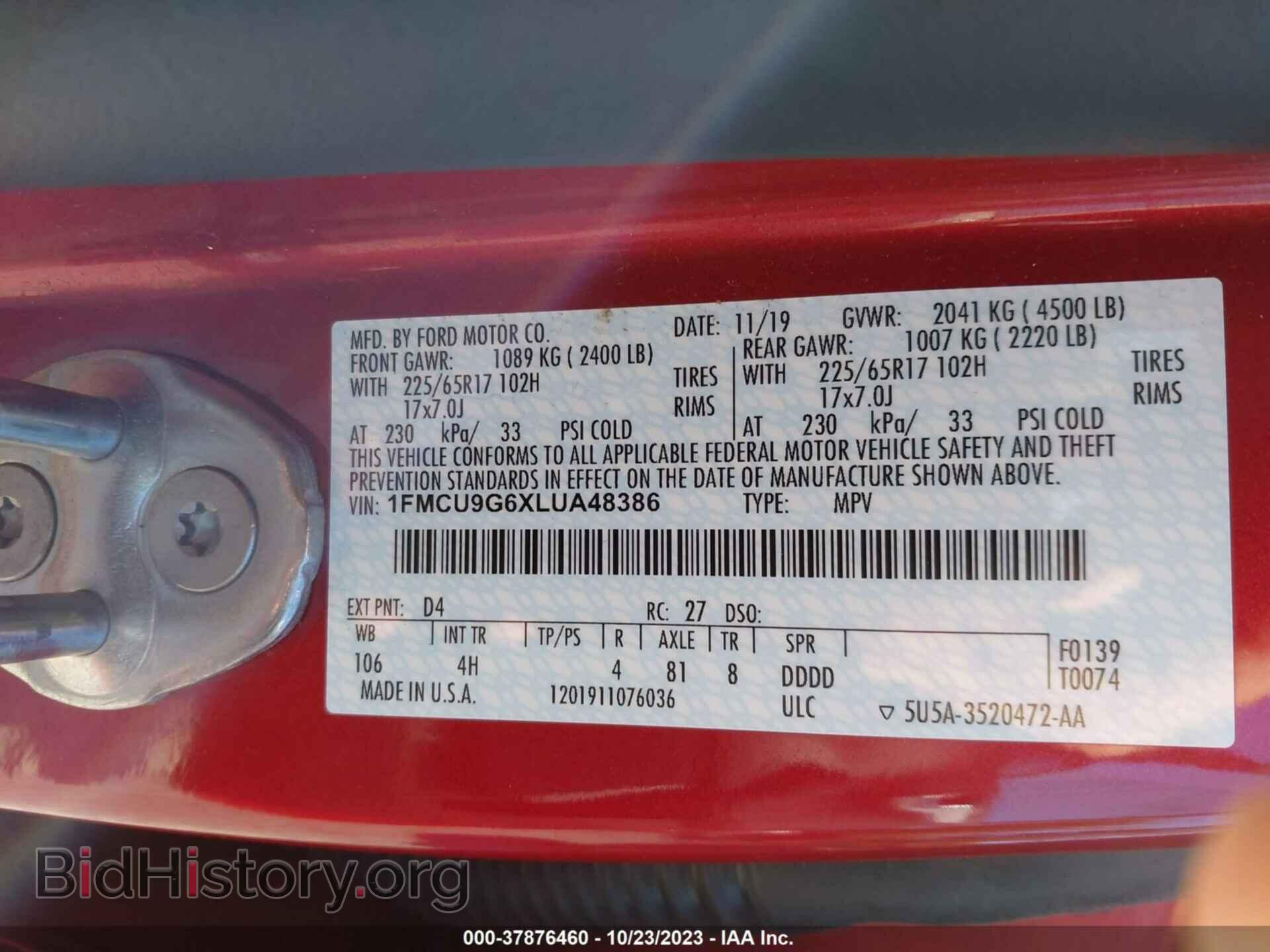 2020 FORD ESCAPE - VIN: 1FMCU9G6XLUA48386 - Фото 9