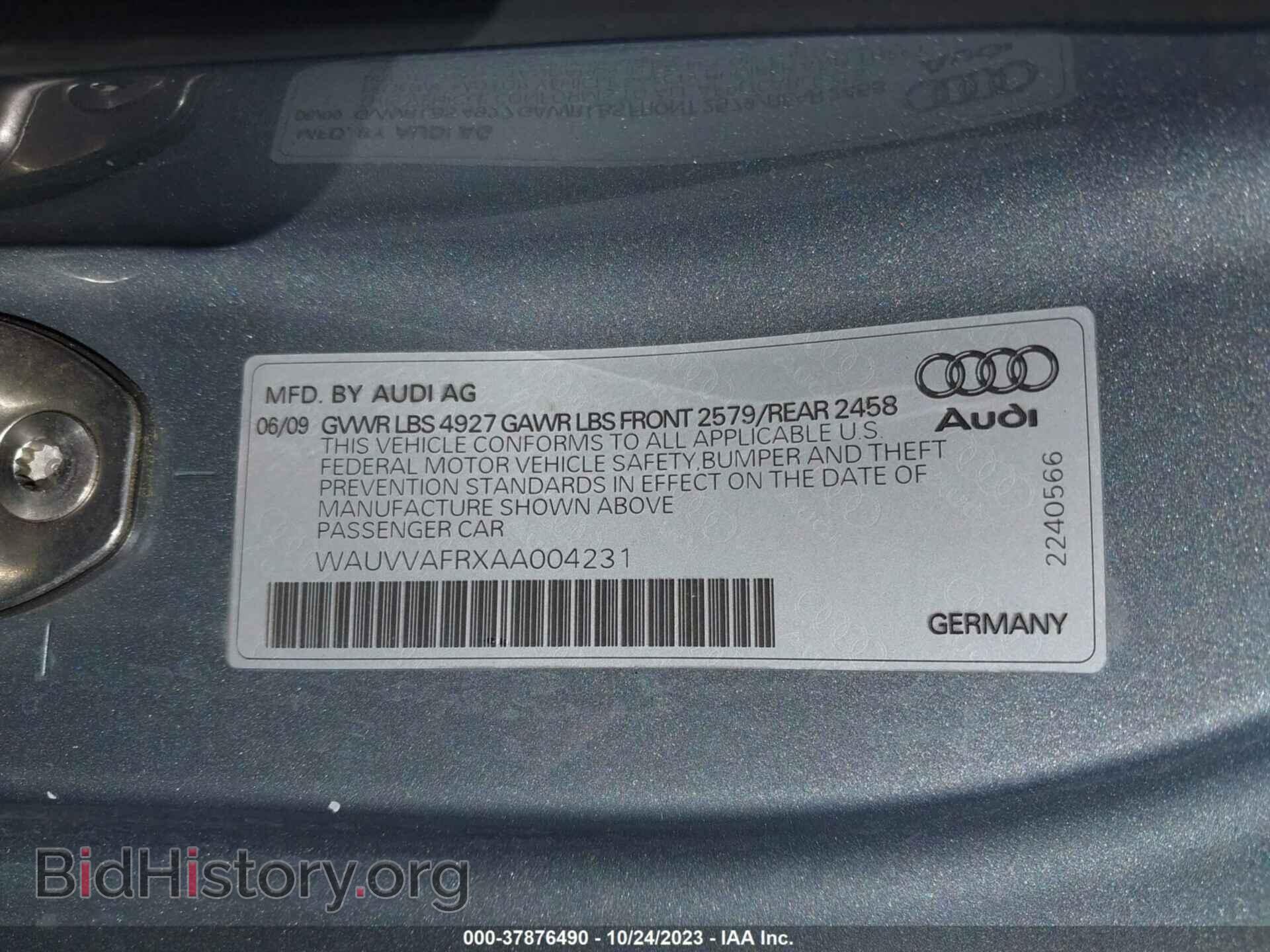 2010 AUDI S5 - VIN: WAUVVAFRXAA004231 - Фото 9