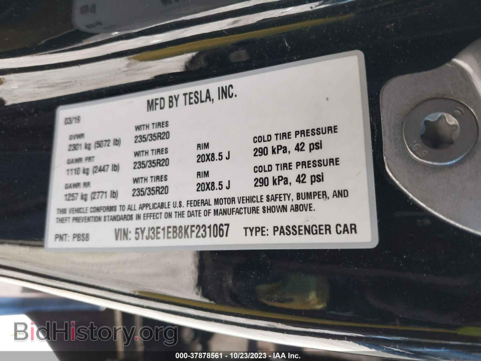2019 TESLA MODEL 3 - VIN: 5YJ3E1EB8KF231067 - Фото 9