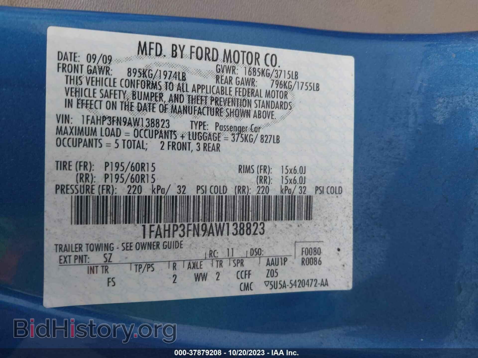 2010 FORD FOCUS - VIN: 1FAHP3FN9AW138823 - Фото 9