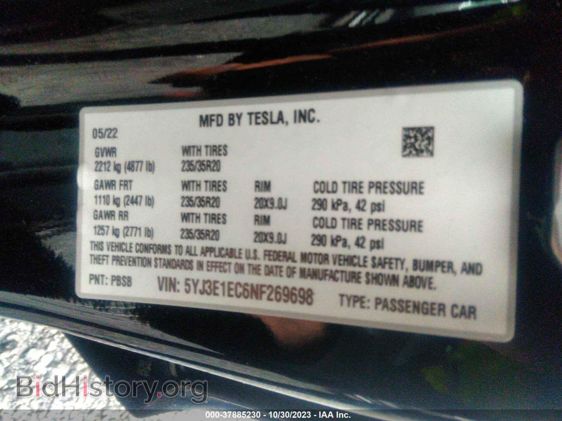 2022 TESLA MODEL 3 - VIN: 5YJ3E1EC6NF269698 - Фото 9