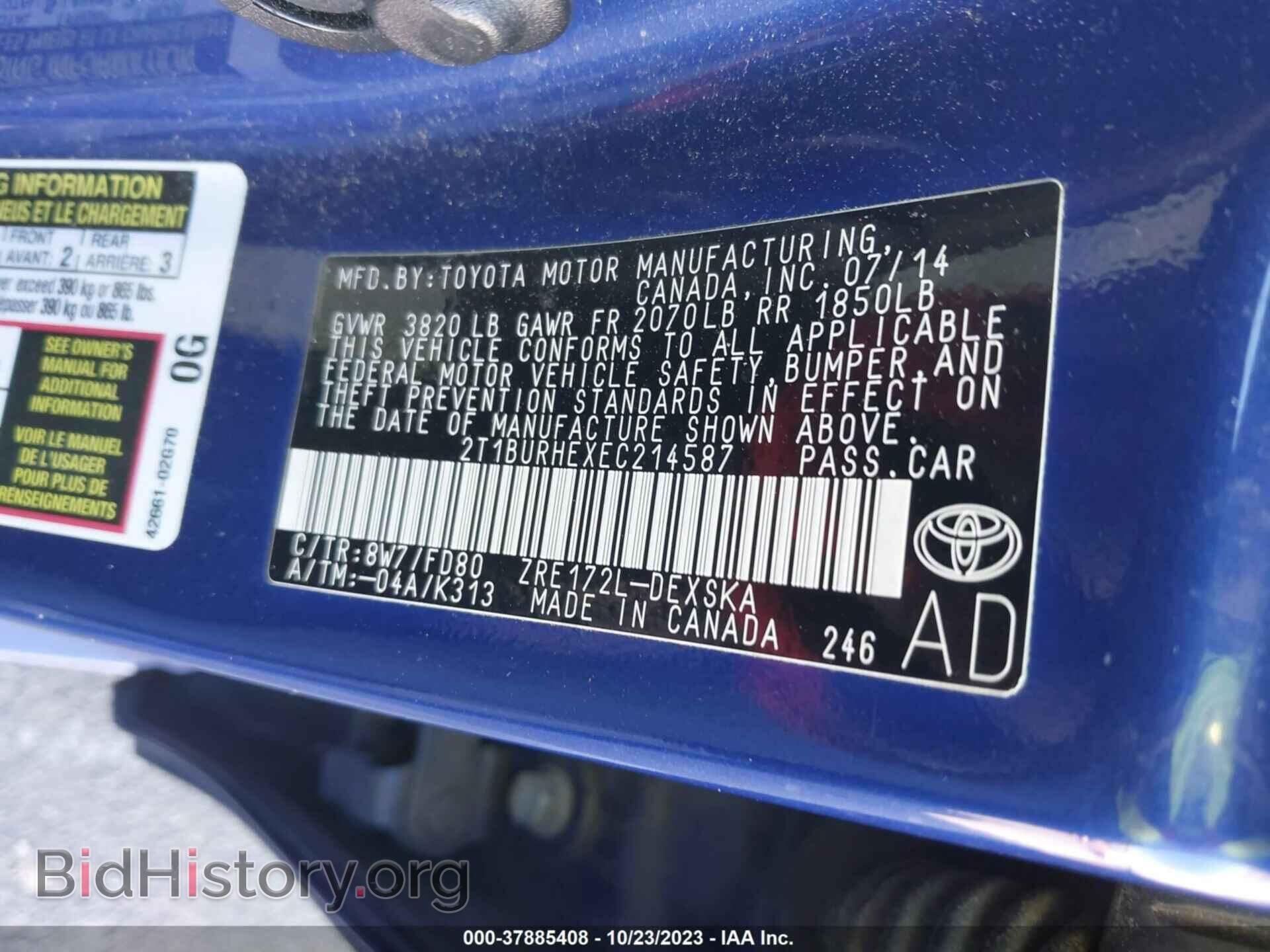2014 TOYOTA COROLLA - VIN: 2T1BURHEXEC214587 - Фото 9