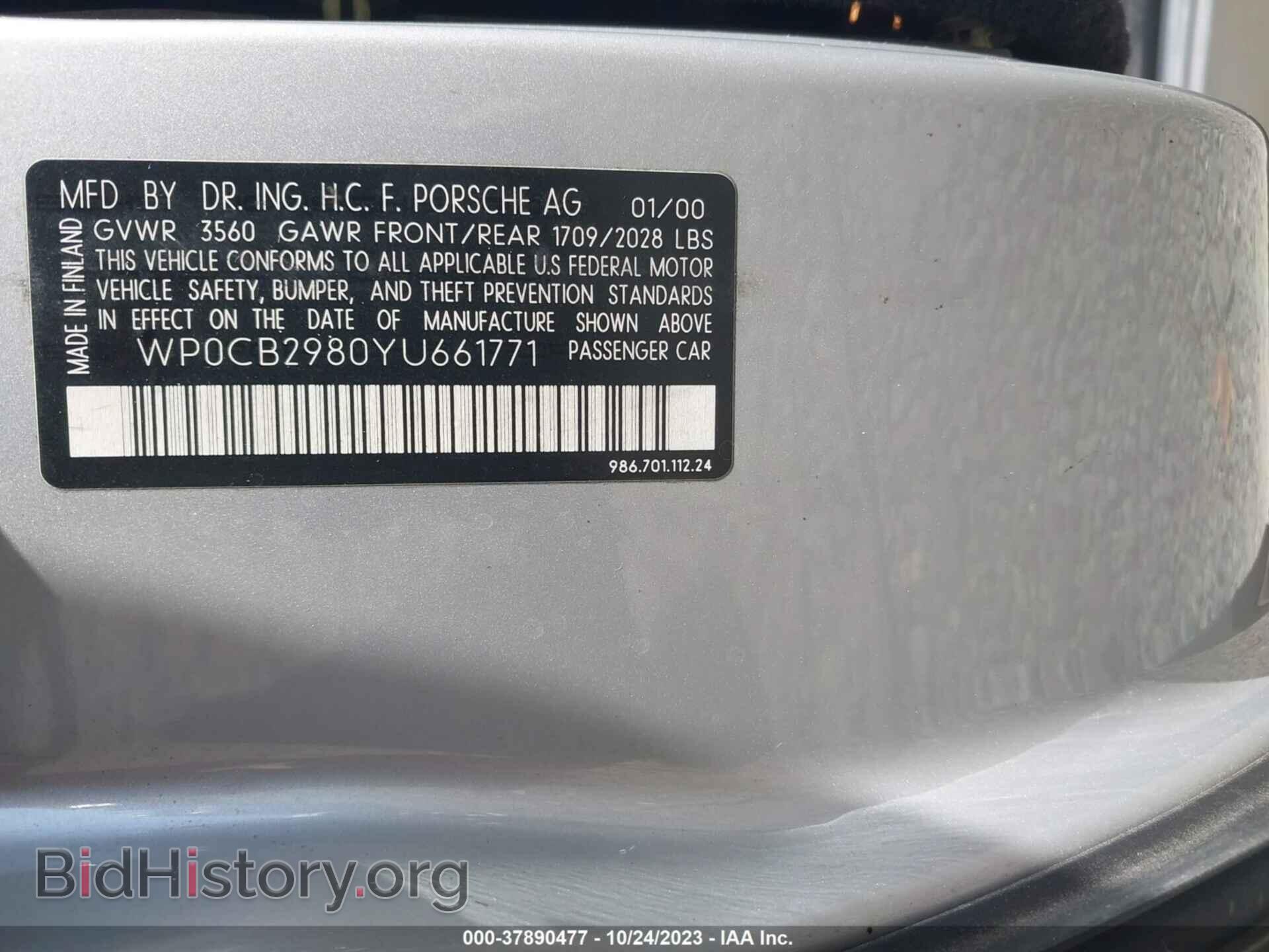 2000 PORSCHE BOXSTER - VIN: WP0CB2980YU661771 - Фото 9