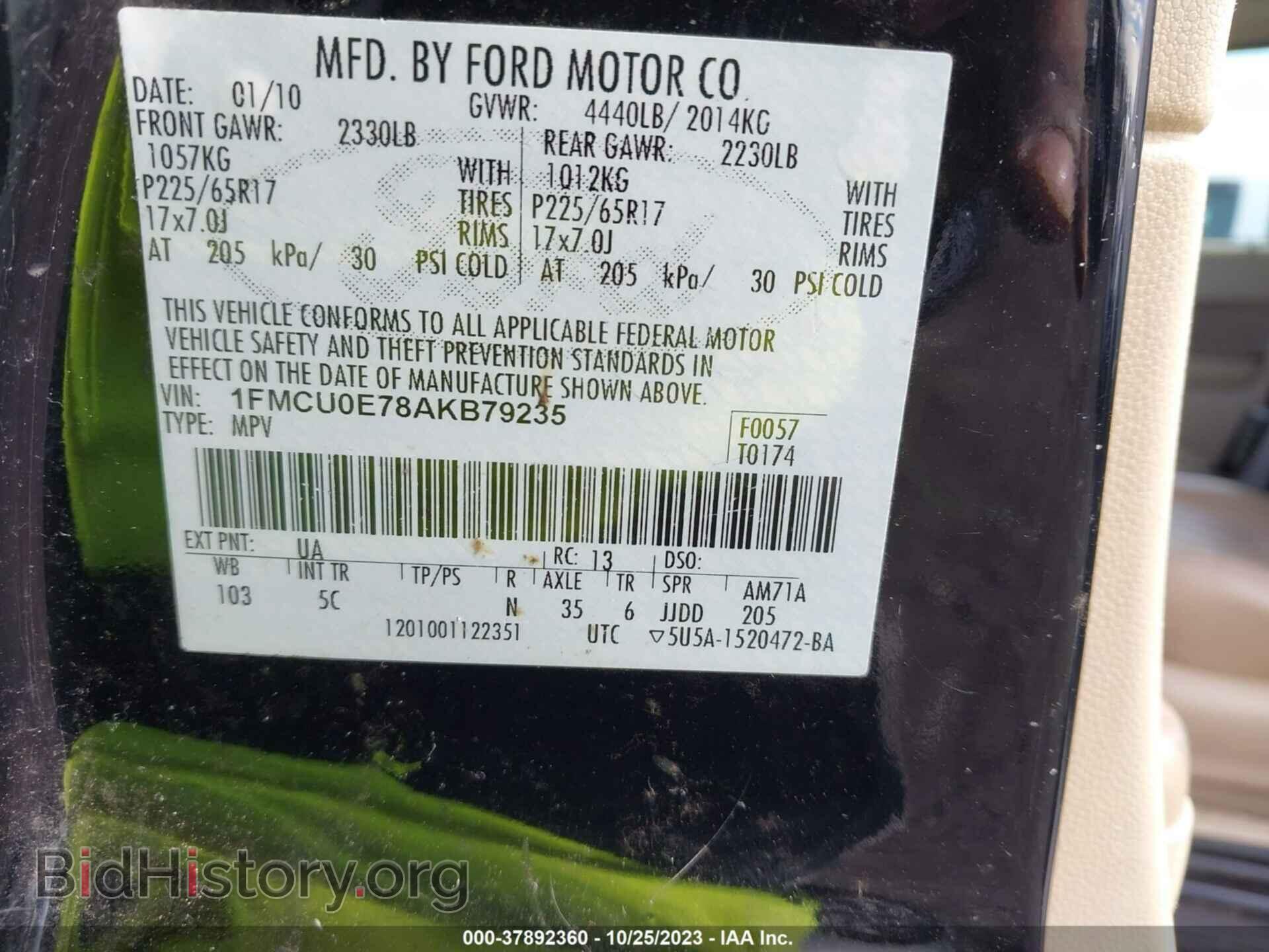 2010 FORD ESCAPE - VIN: 1FMCU0E78AKB79235 - Фото 9