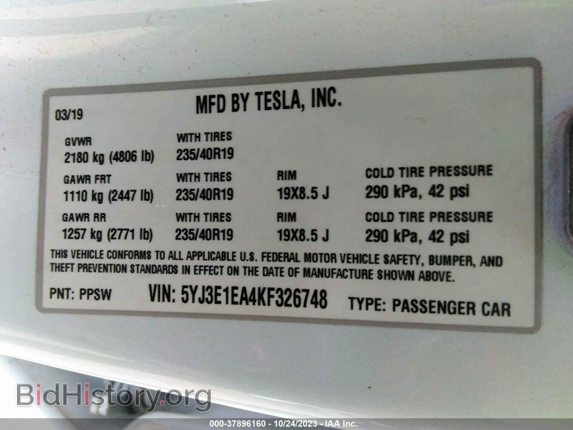 2019 TESLA MODEL 3 - VIN: 5YJ3E1EA4KF326748 - Photo 9