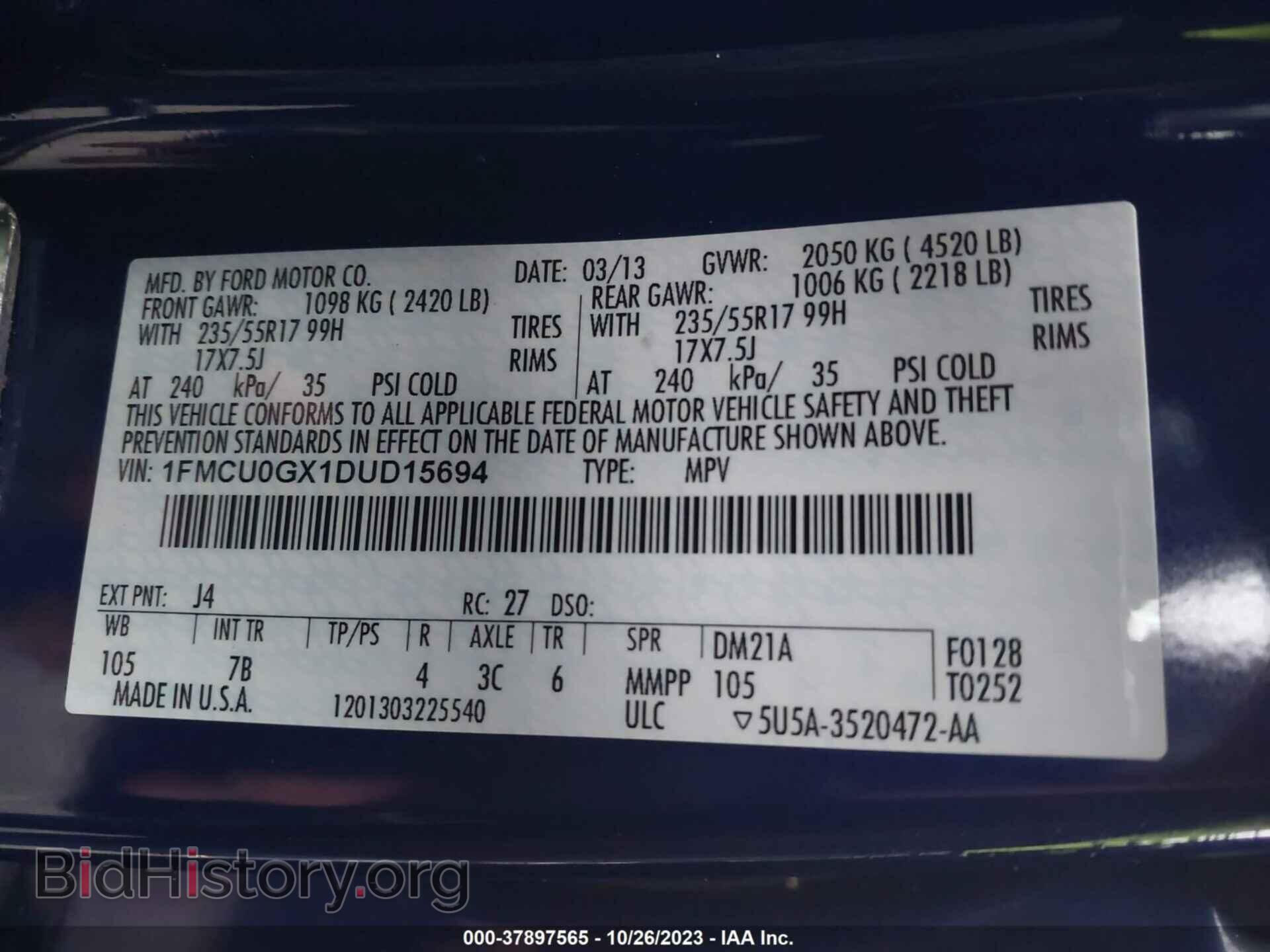 2013 FORD ESCAPE - VIN: 1FMCU0GX1DUD15694 - Photo 9