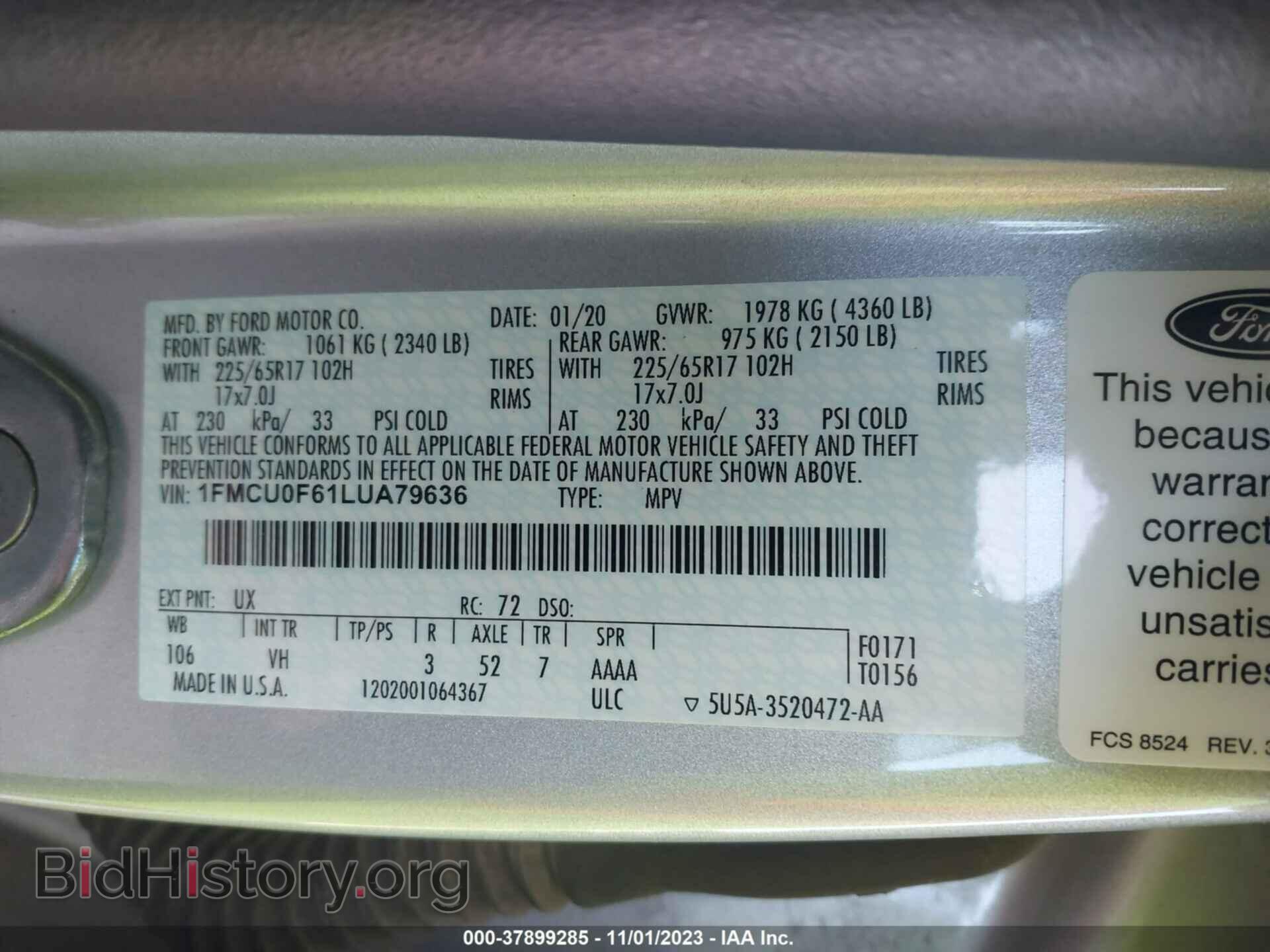 2020 FORD ESCAPE - VIN: 1FMCU0F61LUA79636 - Фото 9