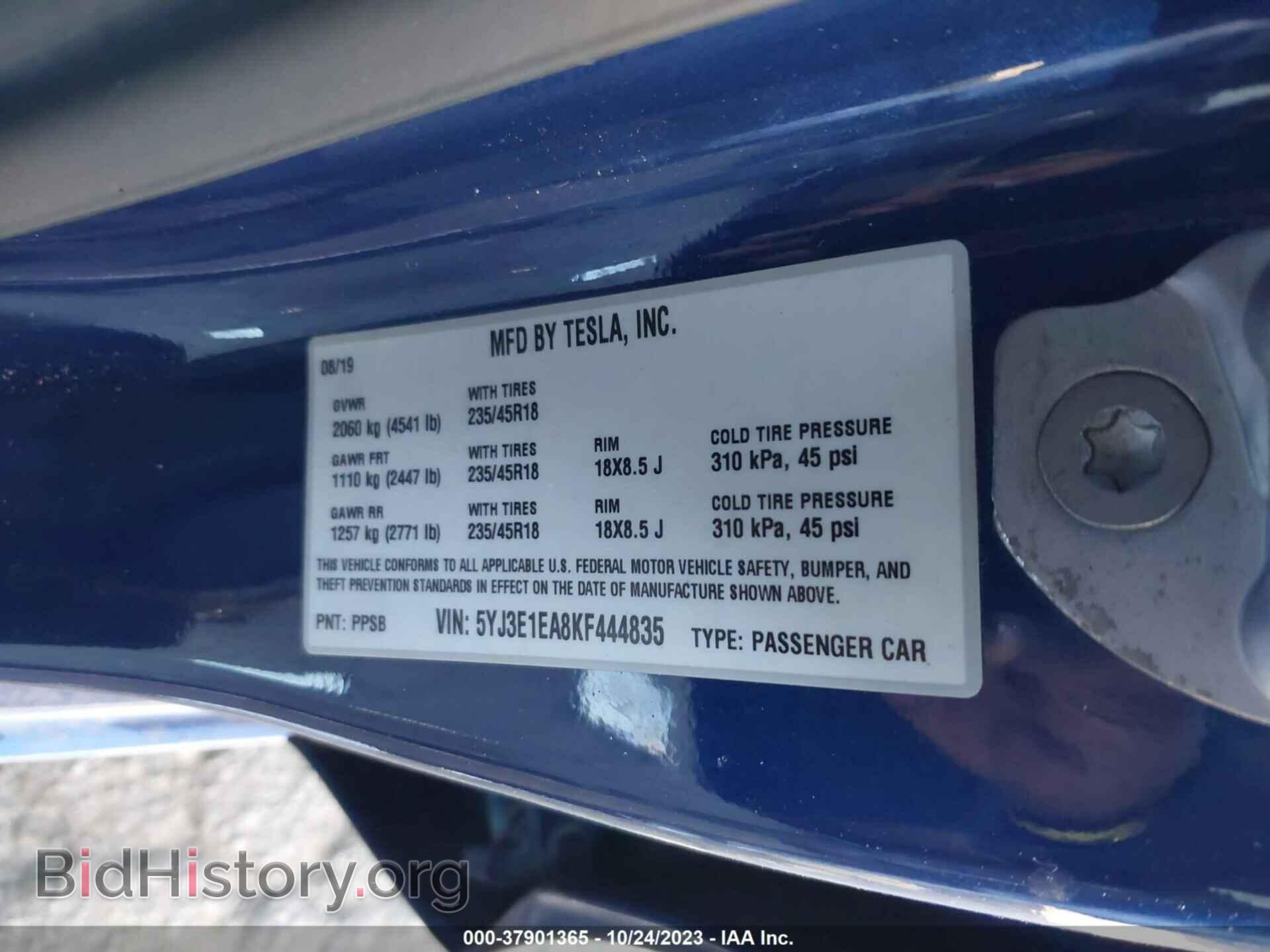 2019 TESLA MODEL 3 - VIN: 5YJ3E1EA8KF444835 - Фото 9
