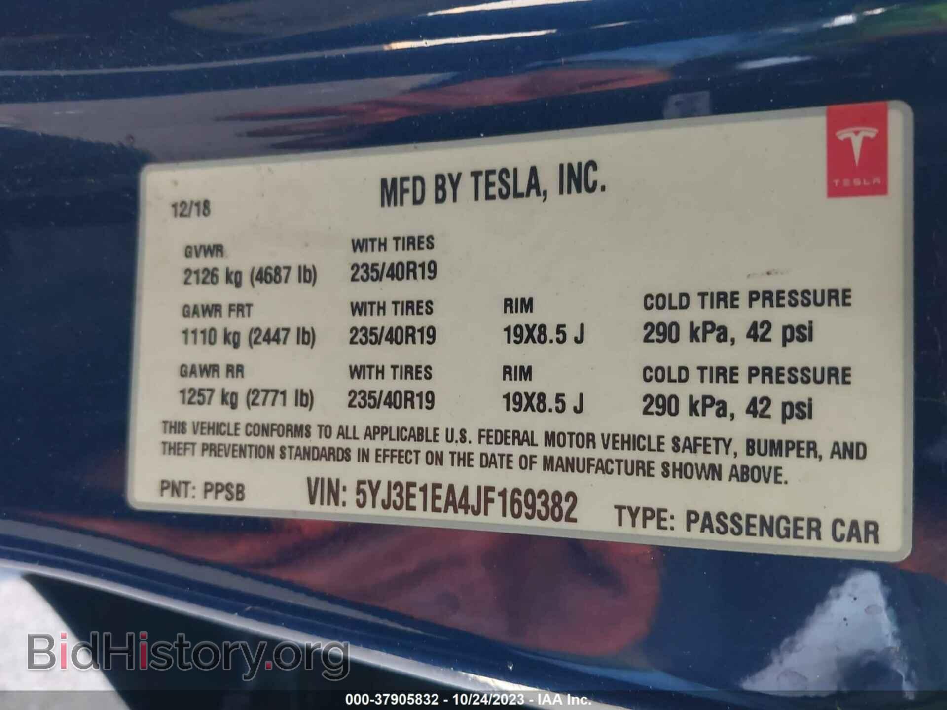 2018 TESLA MODEL 3 - VIN: 5YJ3E1EA4JF169382 - Фото 9