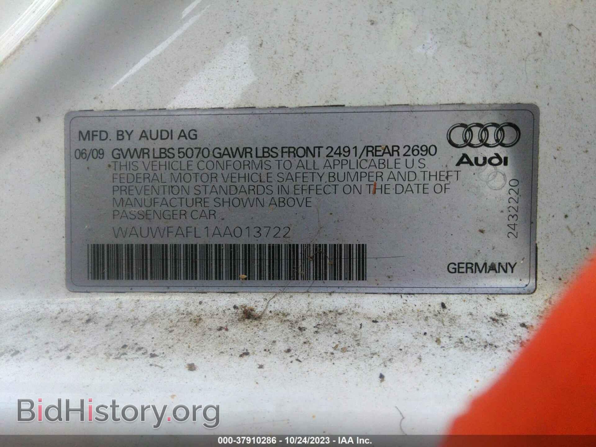 2010 AUDI A4 - VIN: WAUWFAFL1AA013722 - Фото 9