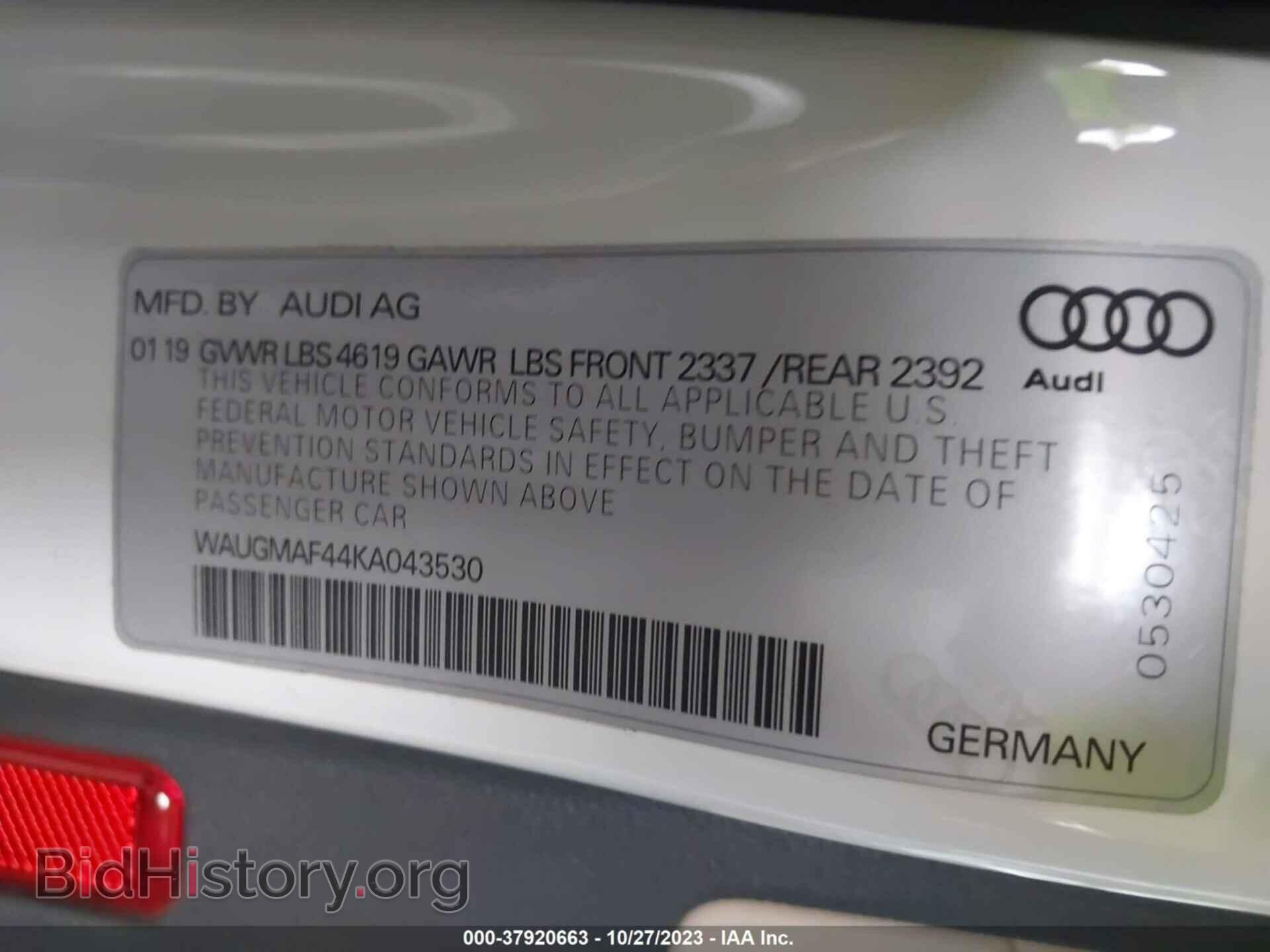 2019 AUDI A4 - VIN: WAUGMAF44KA043530 - Фото 9