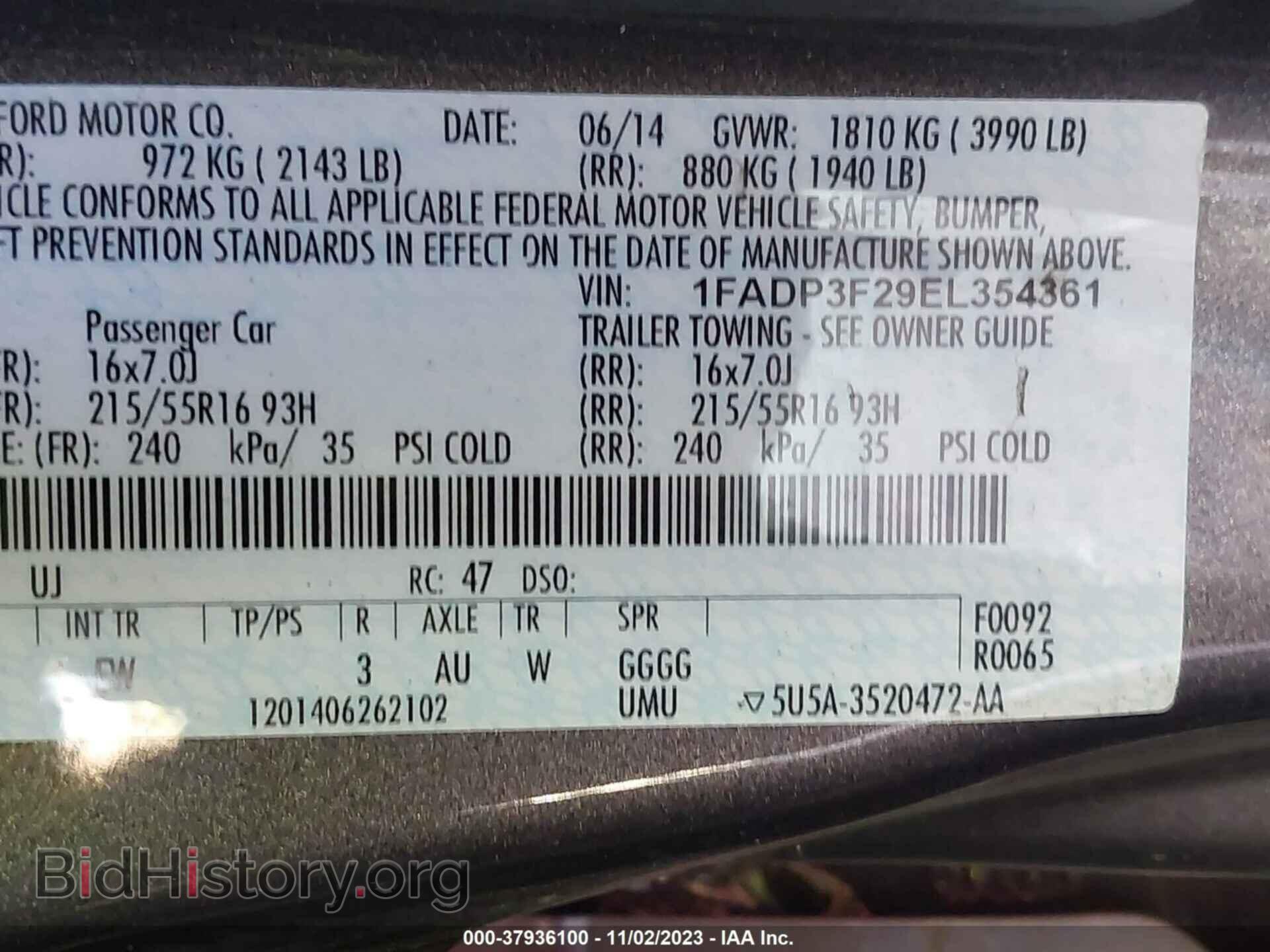 2014 FORD FOCUS - VIN: 1FADP3F29EL354361 - Фото 9