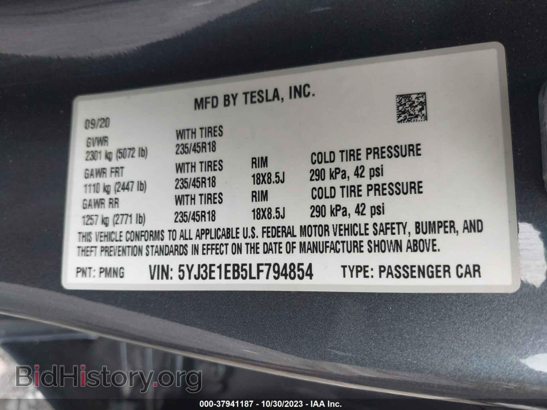 2020 TESLA MODEL 3 - VIN: 5YJ3E1EB5LF794854 - Фото 9
