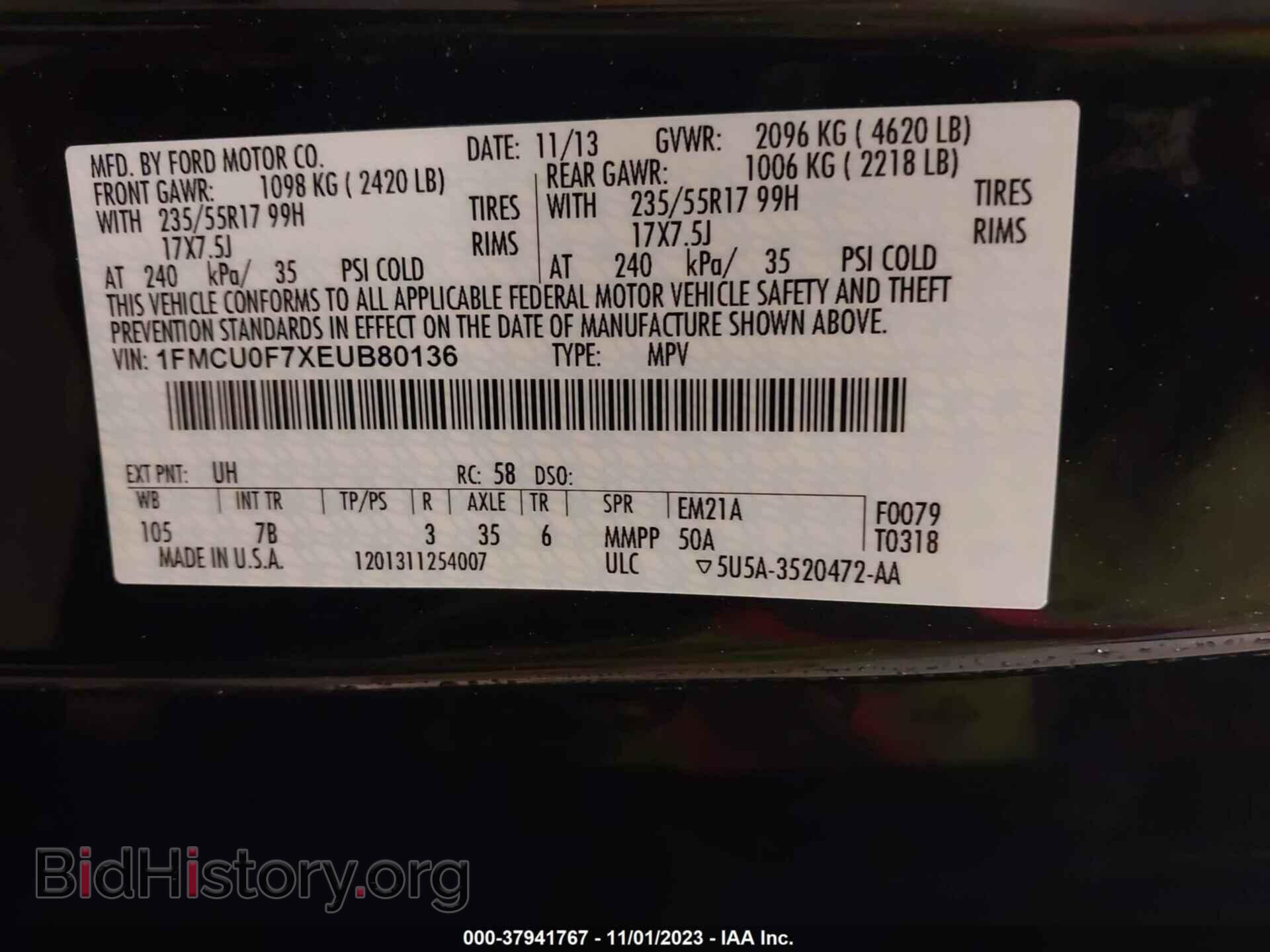2014 FORD ESCAPE - VIN: 1FMCU0F7XEUB80136 - Photo 9