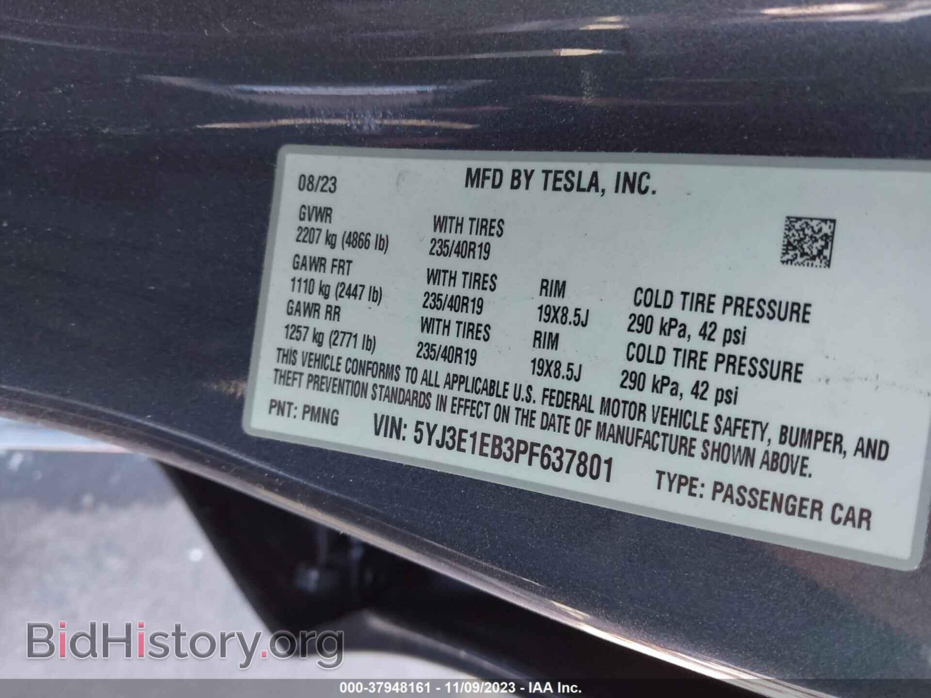 2023 TESLA MODEL 3 - VIN: 5YJ3E1EB3PF637801 - Фото 9