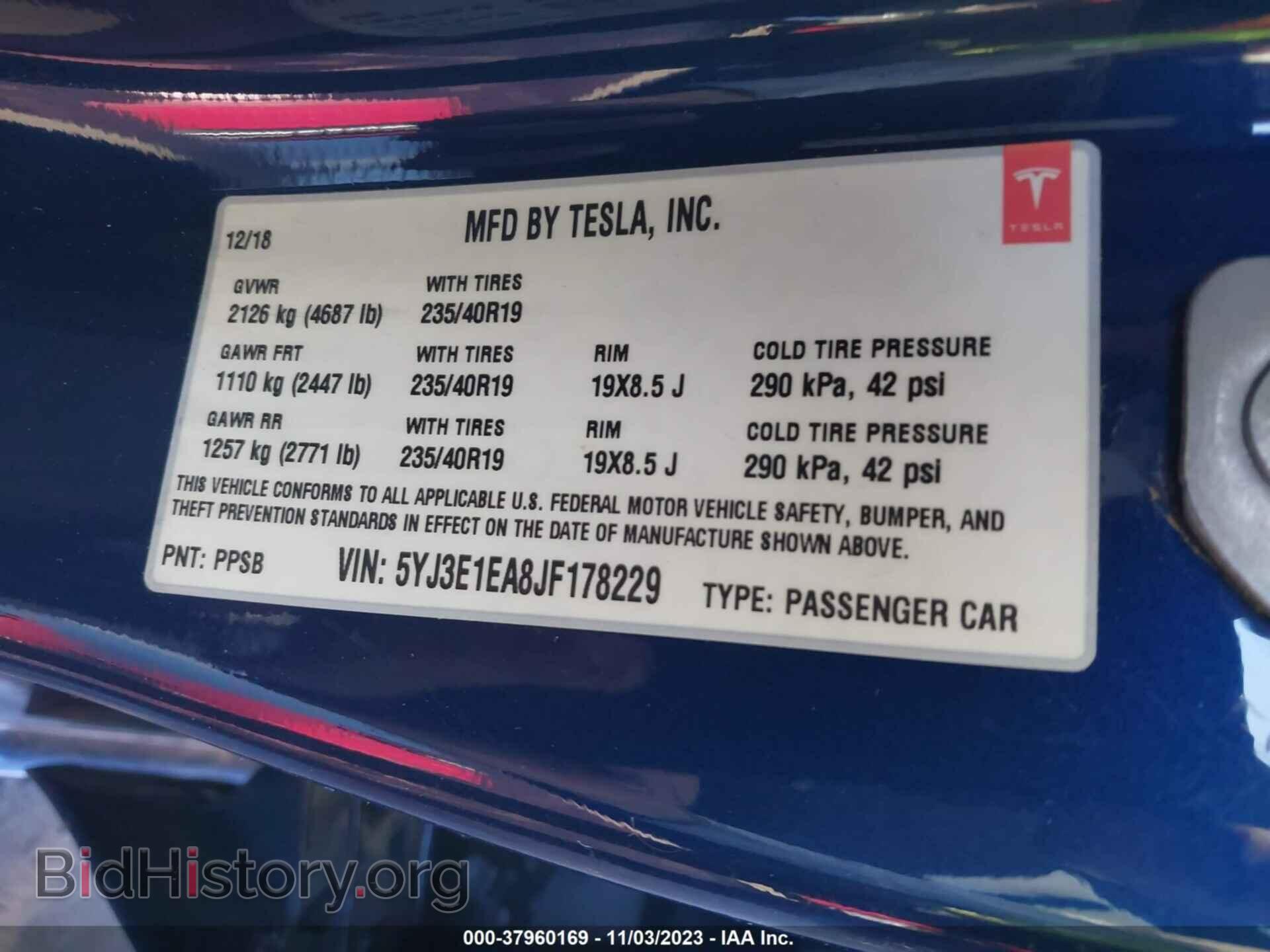 2018 TESLA MODEL 3 - VIN: 5YJ3E1EA8JF178229 - Фото 9